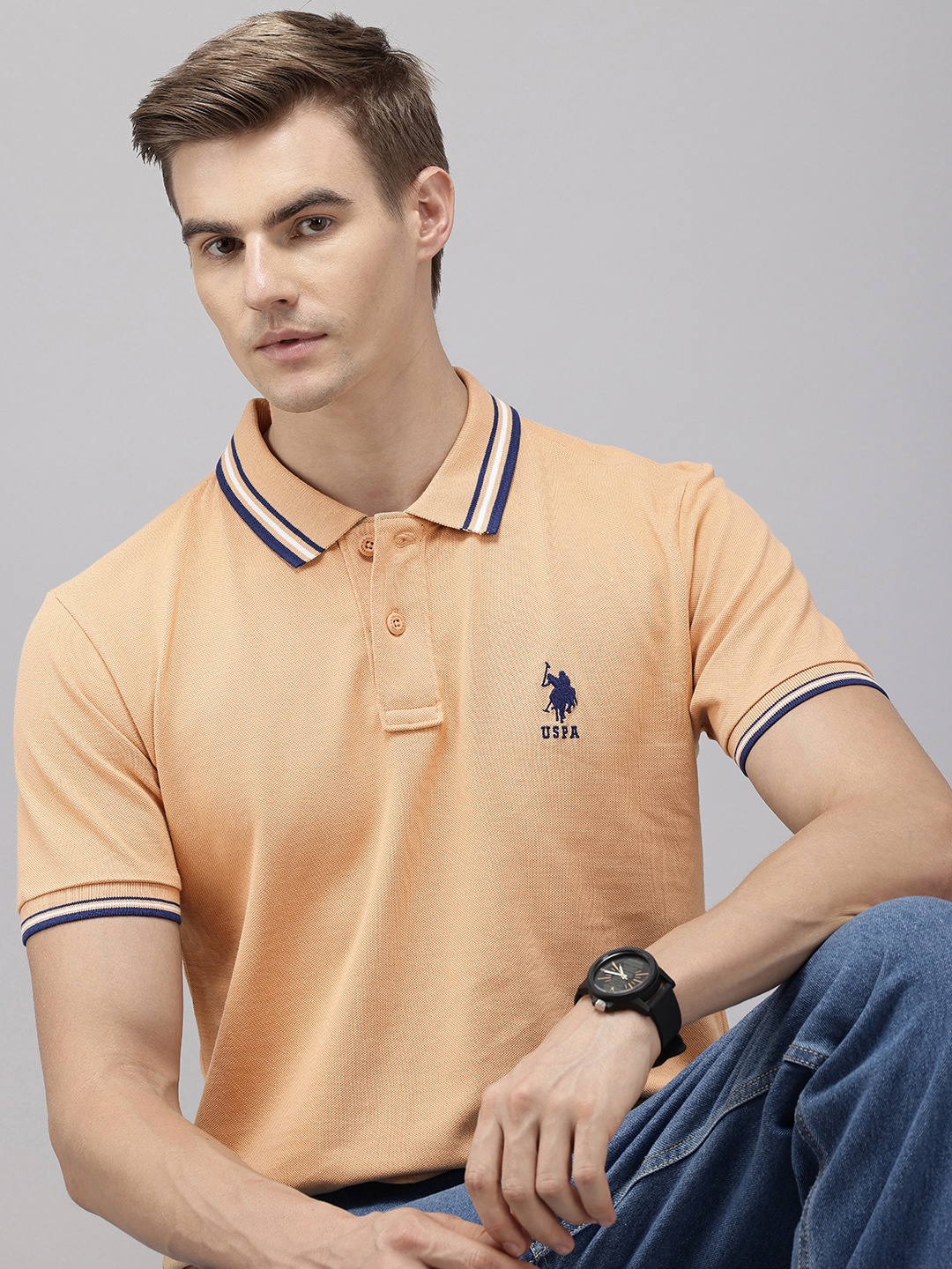 

U.S. Polo Assn. Polo Collar Pure Cotton Slim Fit T-shirt, Beige