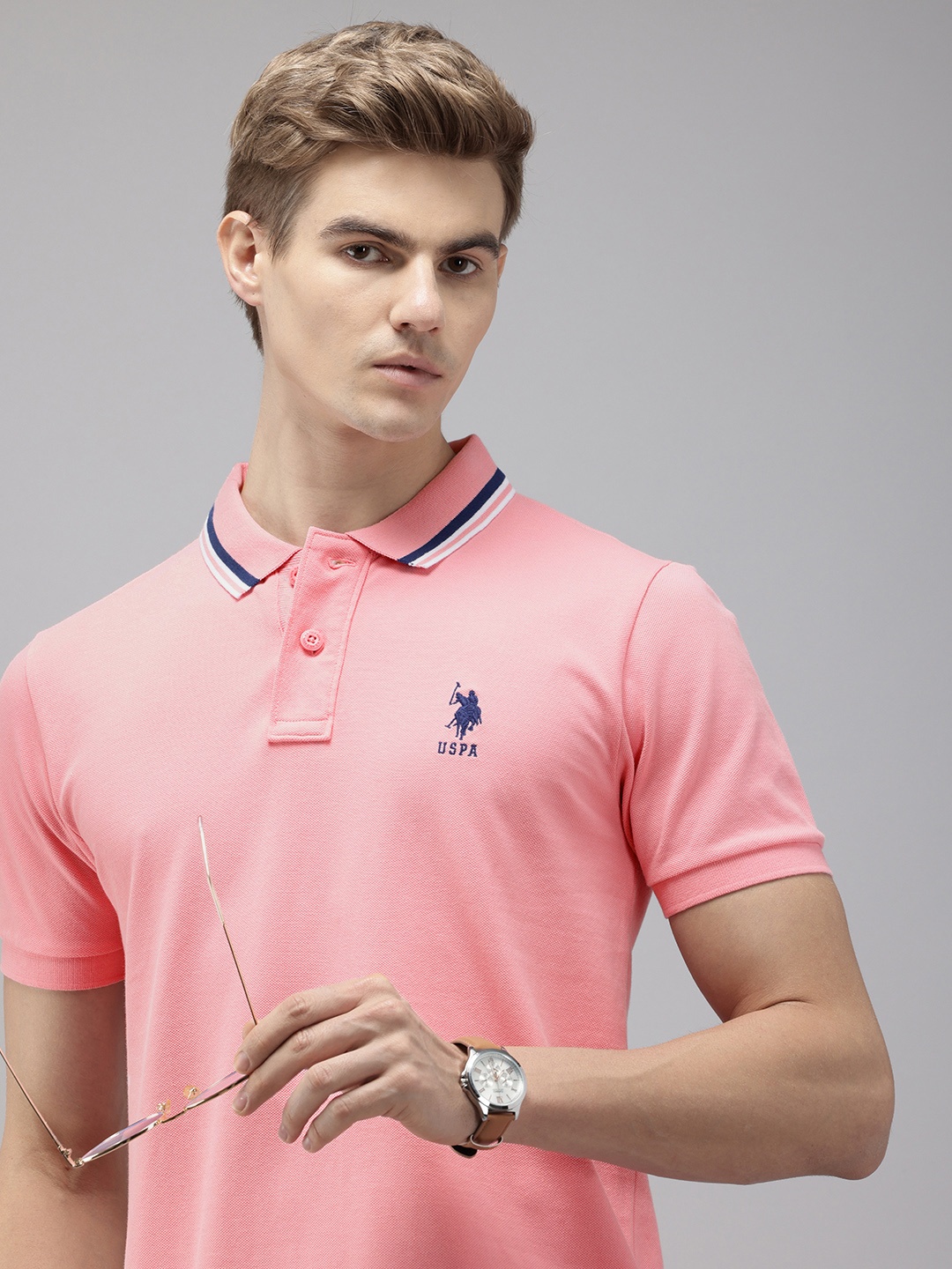 

U.S. Polo Assn. Pure Cotton Polo Collar Slim Fit T-shirt, Pink