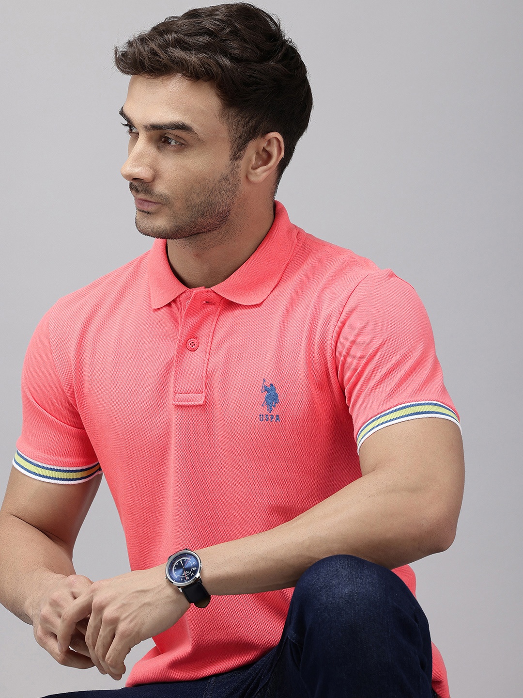 

U.S. Polo Assn. Polo Collar Pure Cotton Slim Fit T-shirt, Pink