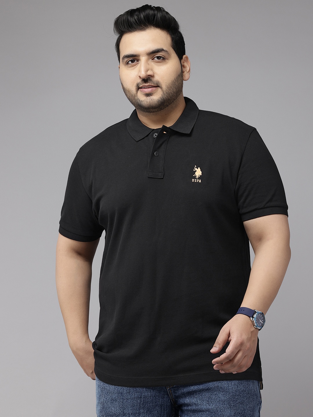 

U.S. Polo Assn. Plus Size Solid Pure Cotton Polo T-Shirt, Black
