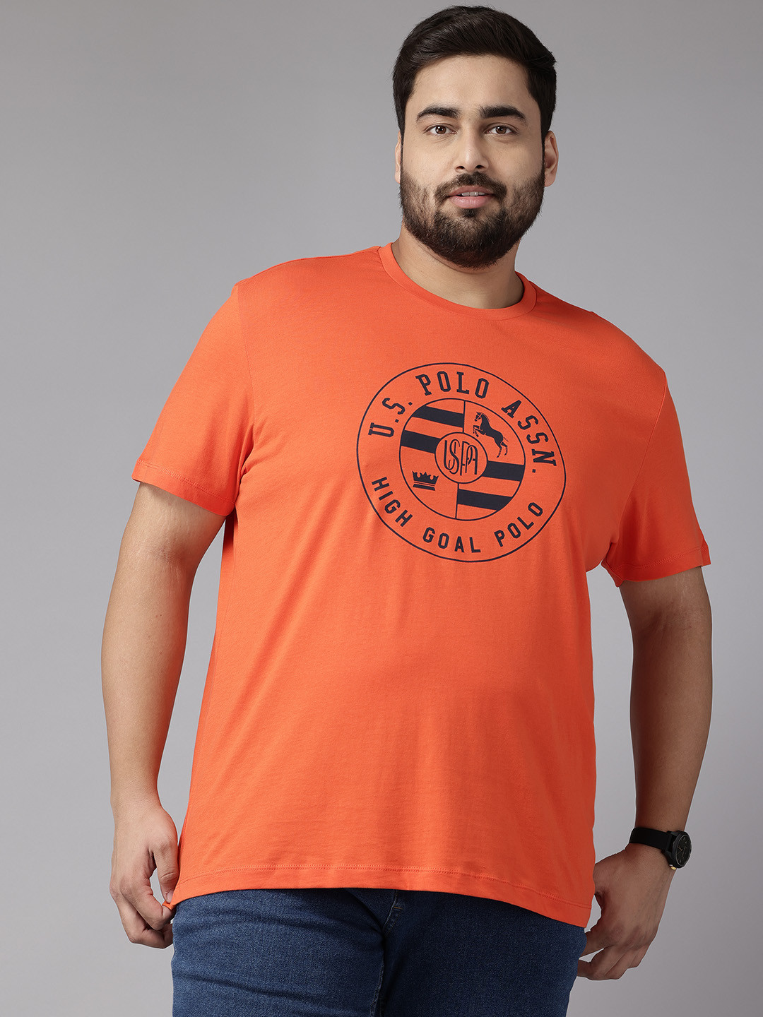 

U.S. Polo Assn. Plus Size Brand Logo Printed Pure Cotton T-shirt, Coral