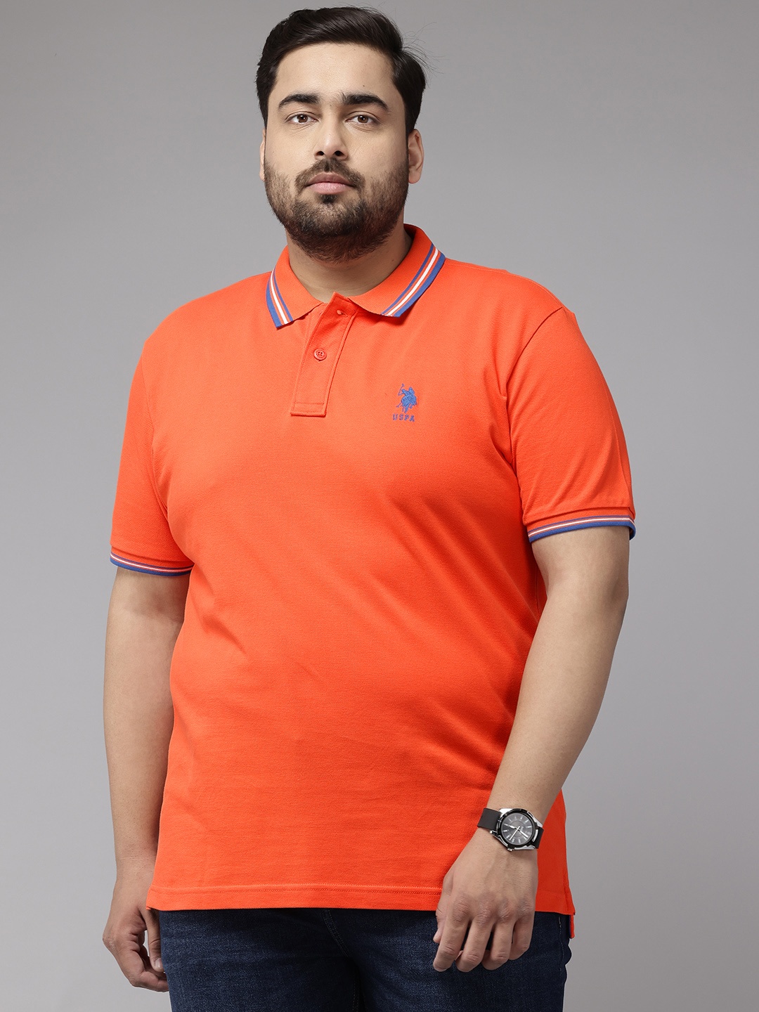 

U.S. Polo Assn. Plus Size Solid Pure Cotton Polo T-Shirt, Coral