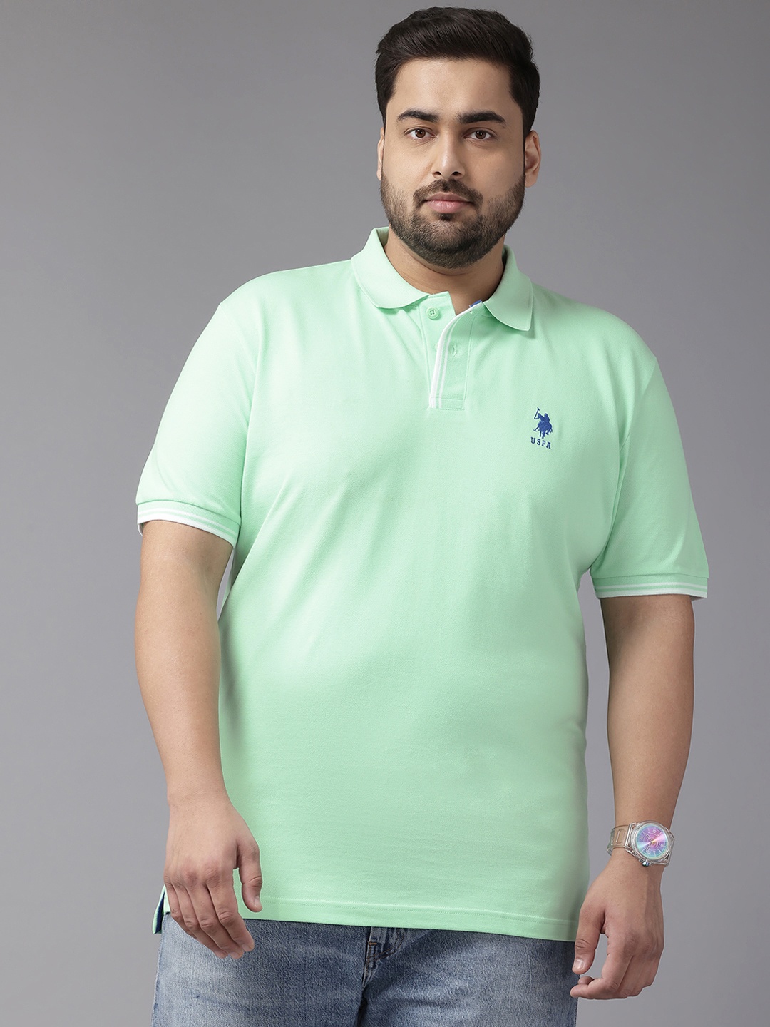 

U.S. Polo Assn. Plus Size Polo Collar Pure Cotton Slim Fit T-shirt, Green