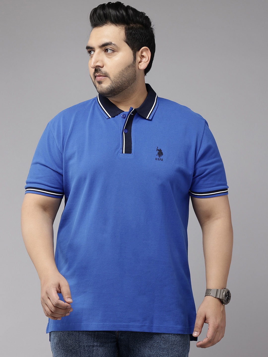

U.S. Polo Assn. Plus Size Solid Pure Cotton Polo T-Shirt, Blue