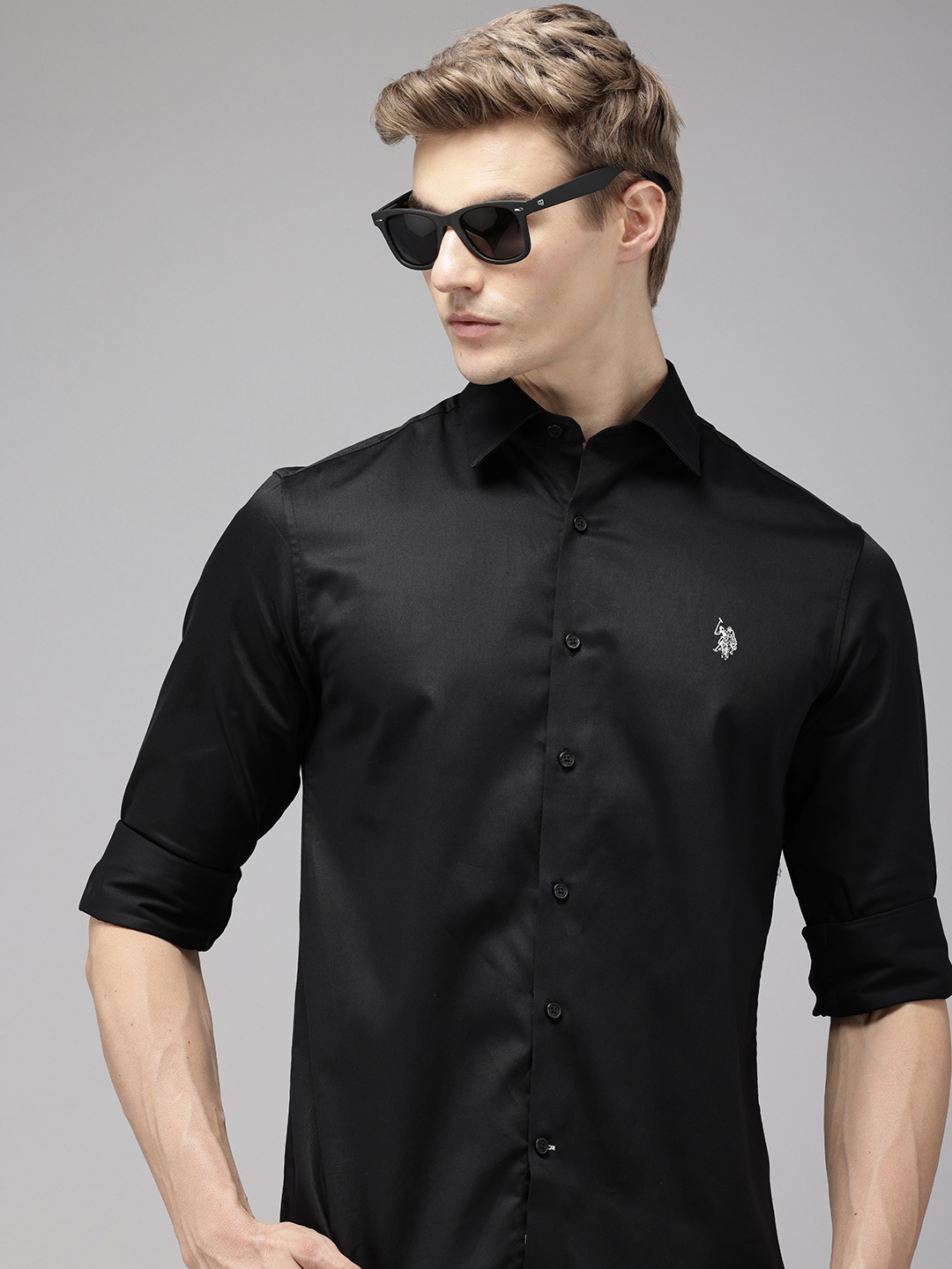 

U.S. Polo Assn. Pure Cotton Tailored Fit Opaque Satin Finish Casual Shirt, Black