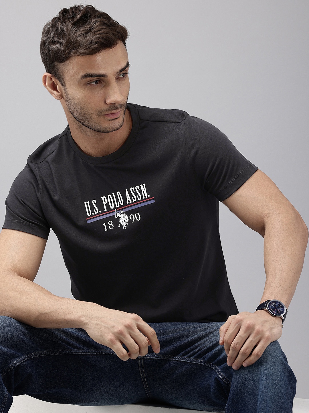 

U.S. Polo Assn. Brand Logo Printed Pure Cotton Slim Fit T-shirt, Black