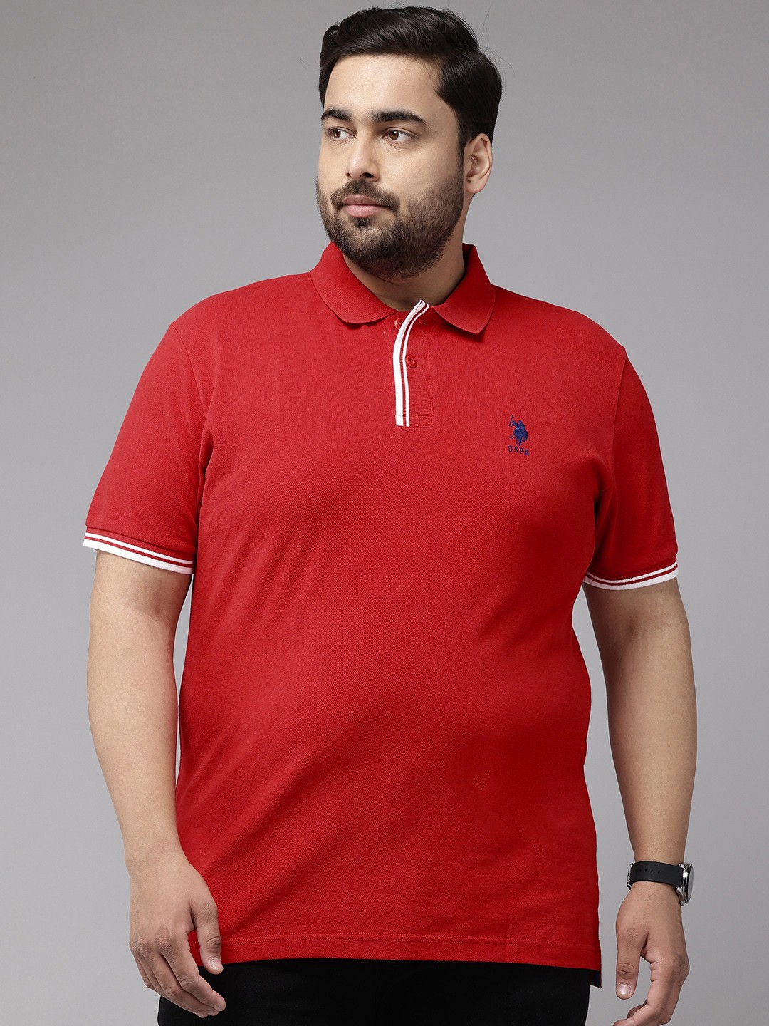 

U.S. Polo Assn. Plus Size Solid Pure Cotton Polo T-Shirt, Red