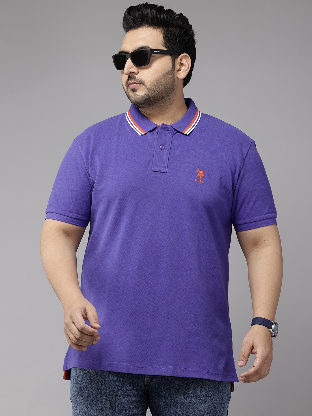 

U.S. Polo Assn. Plus Size Solid Pure Cotton Polo T-shirt, Purple