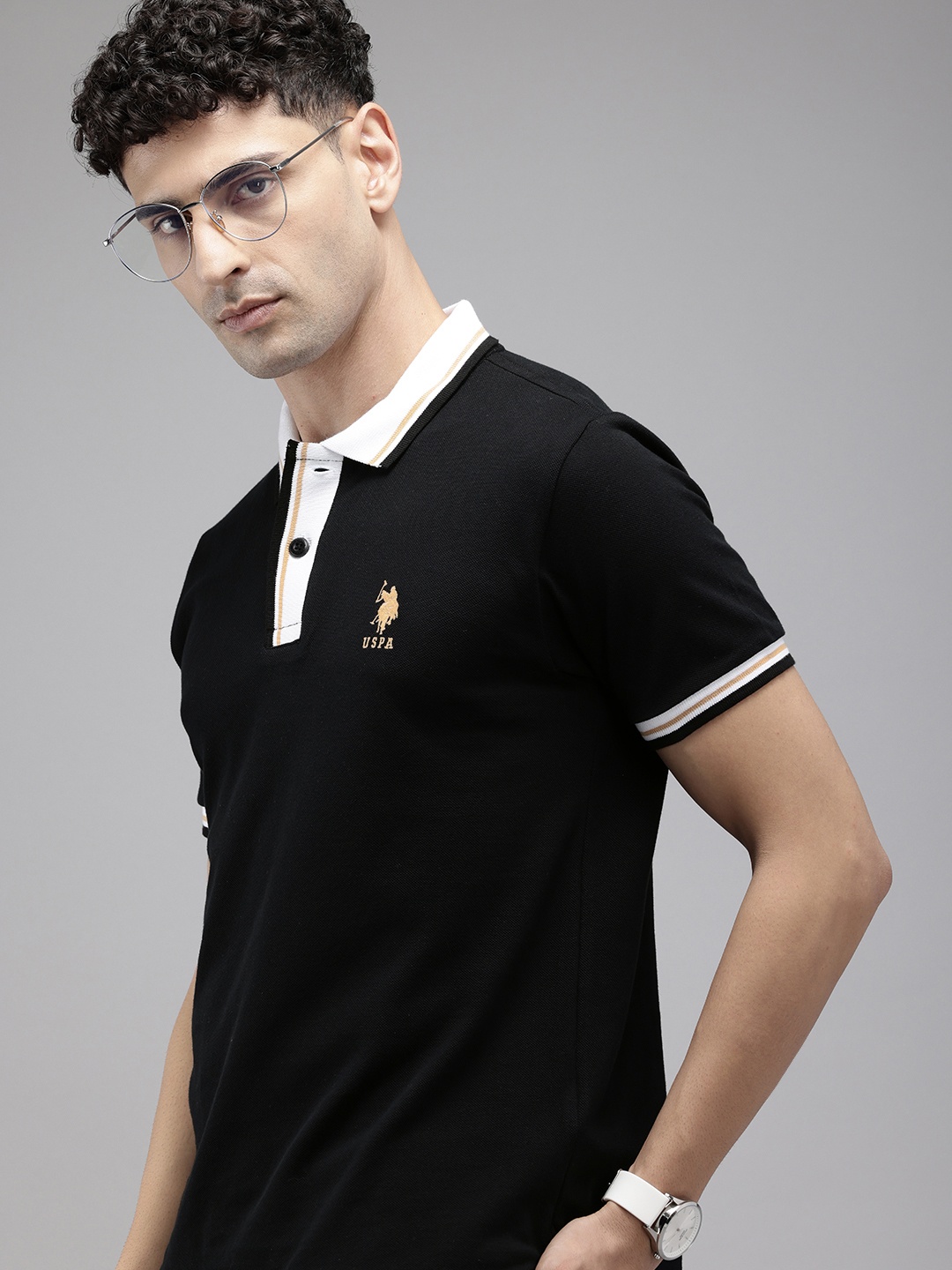 

U.S. Polo Assn. Polo Collar Pure Cotton Slim Fit T-shirt, Black