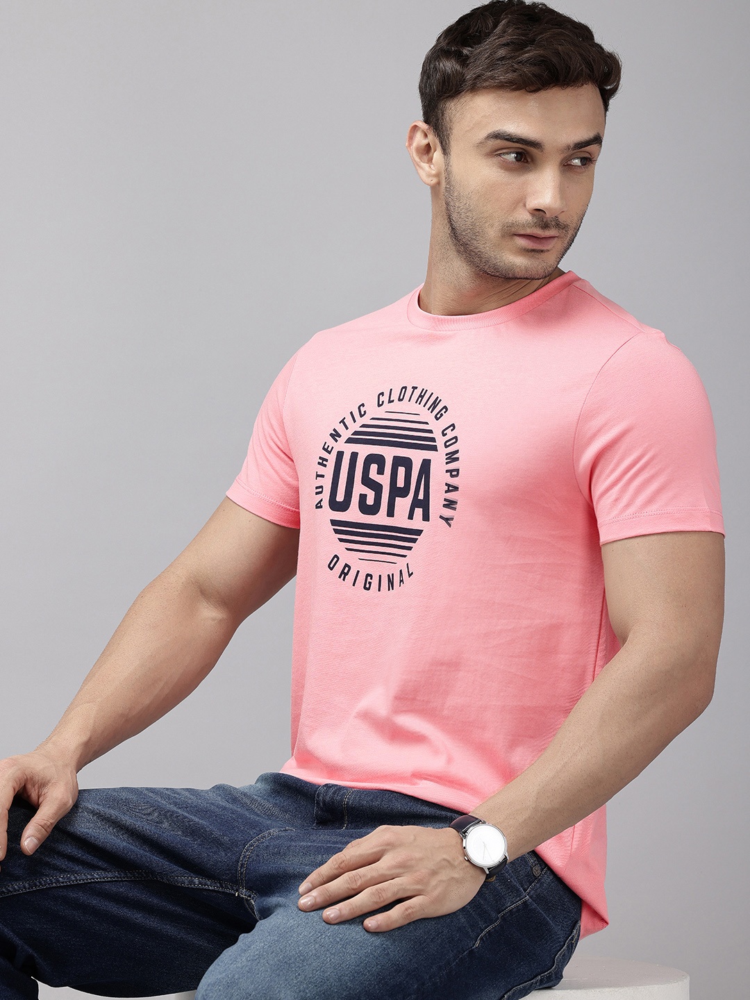 

U.S. Polo Assn. Brand Logo Printed Pure Cotton Slim Fit T-shirt, Pink