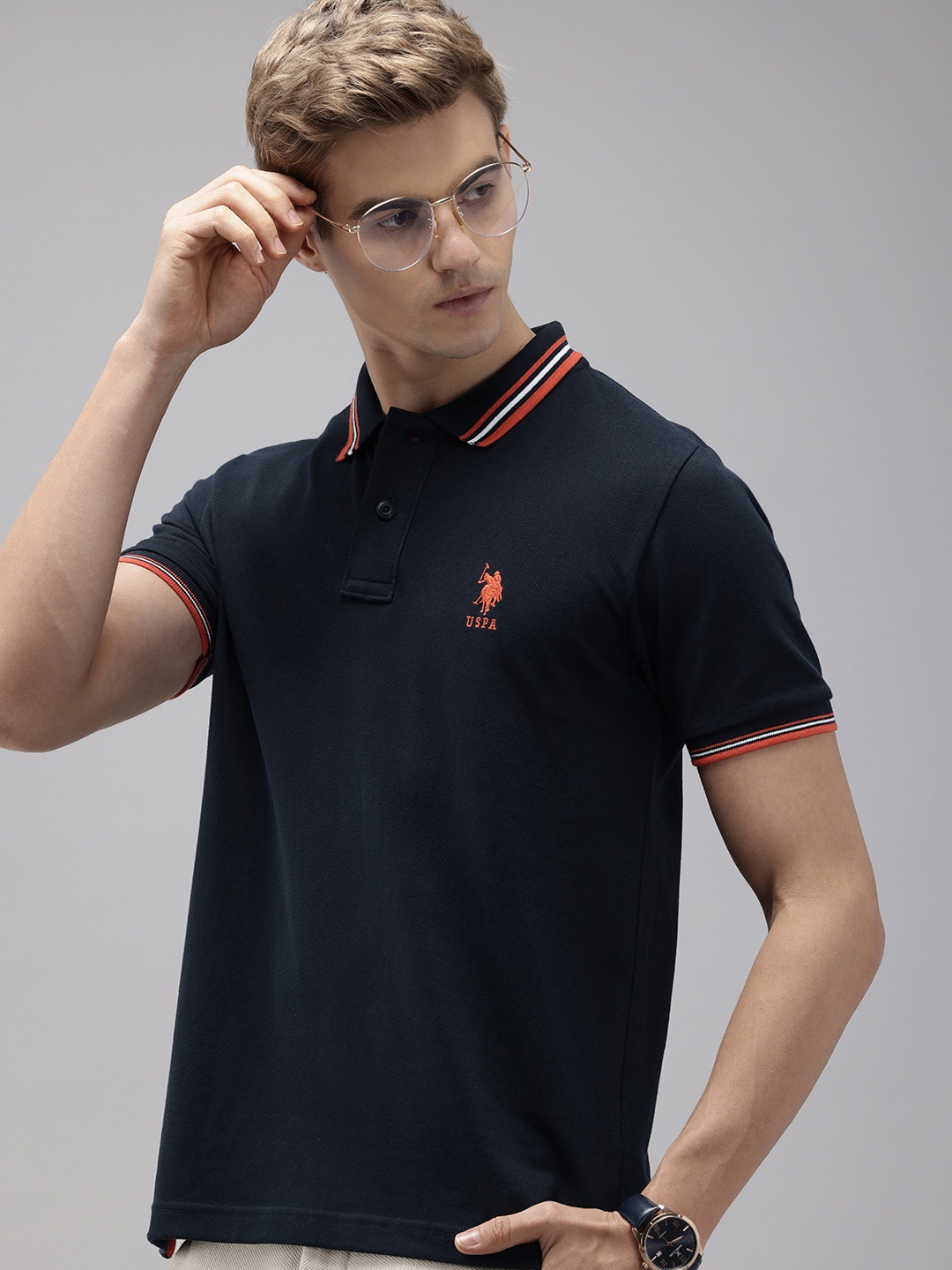 

U.S. Polo Assn. Pure Cotton Polo Collar Slim Fit T-shirt, Navy blue