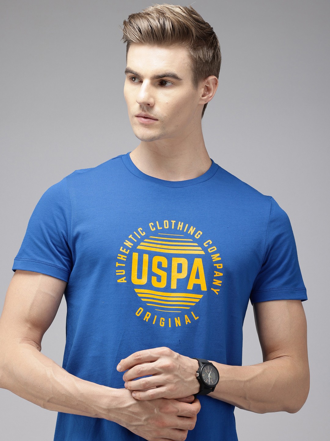

U.S. Polo Assn. Brand Logo Printed Pure Cotton Slim Fit T-shirt, Blue