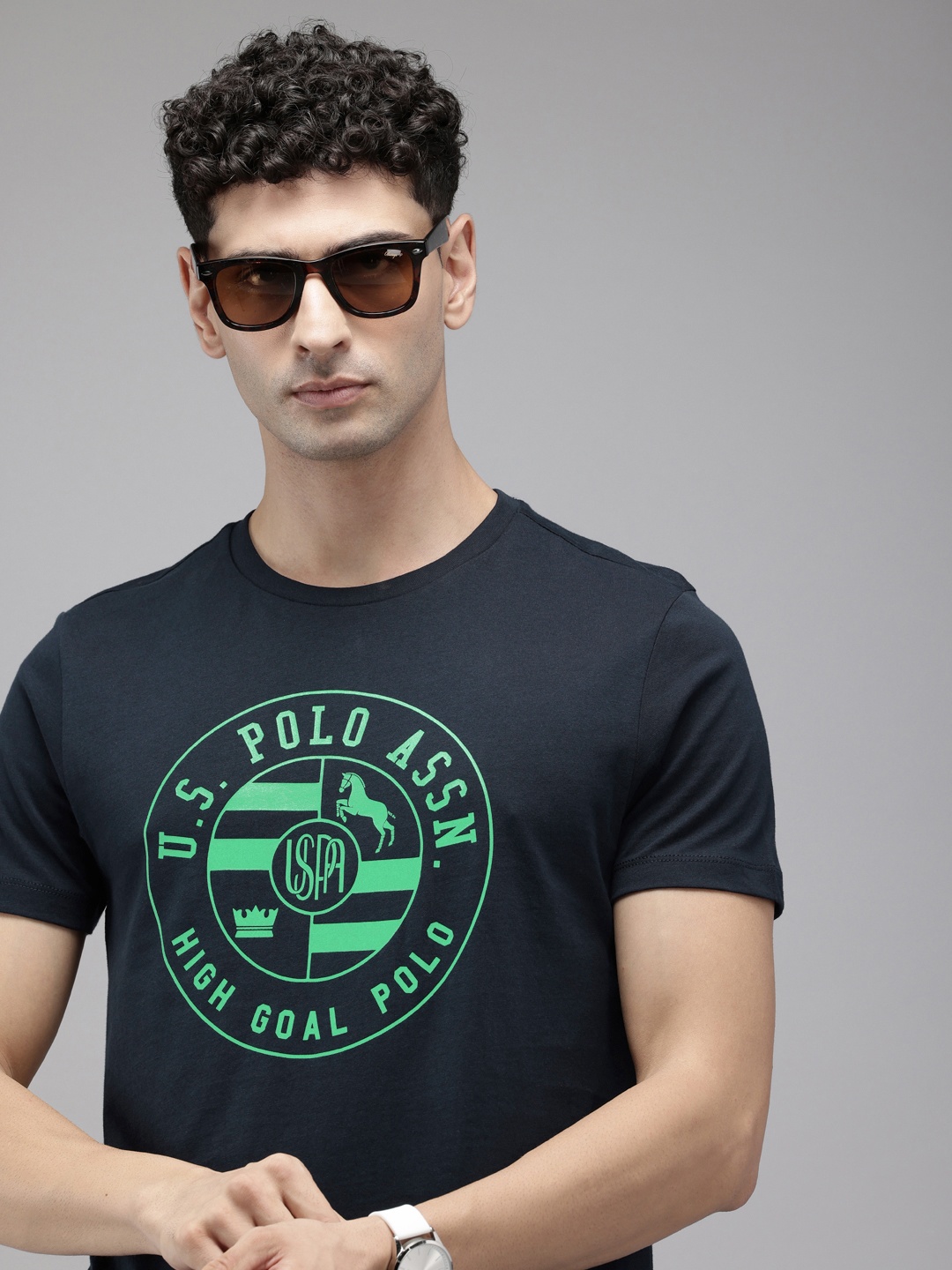 

U.S. Polo Assn. Brand Logo Printed Pure Cotton Slim Fit T-shirt, Navy blue