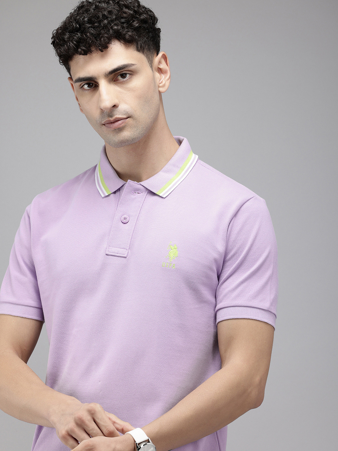 

U.S. Polo Assn. Polo Collar Pure Cotton Slim Fit T-shirt, Lavender