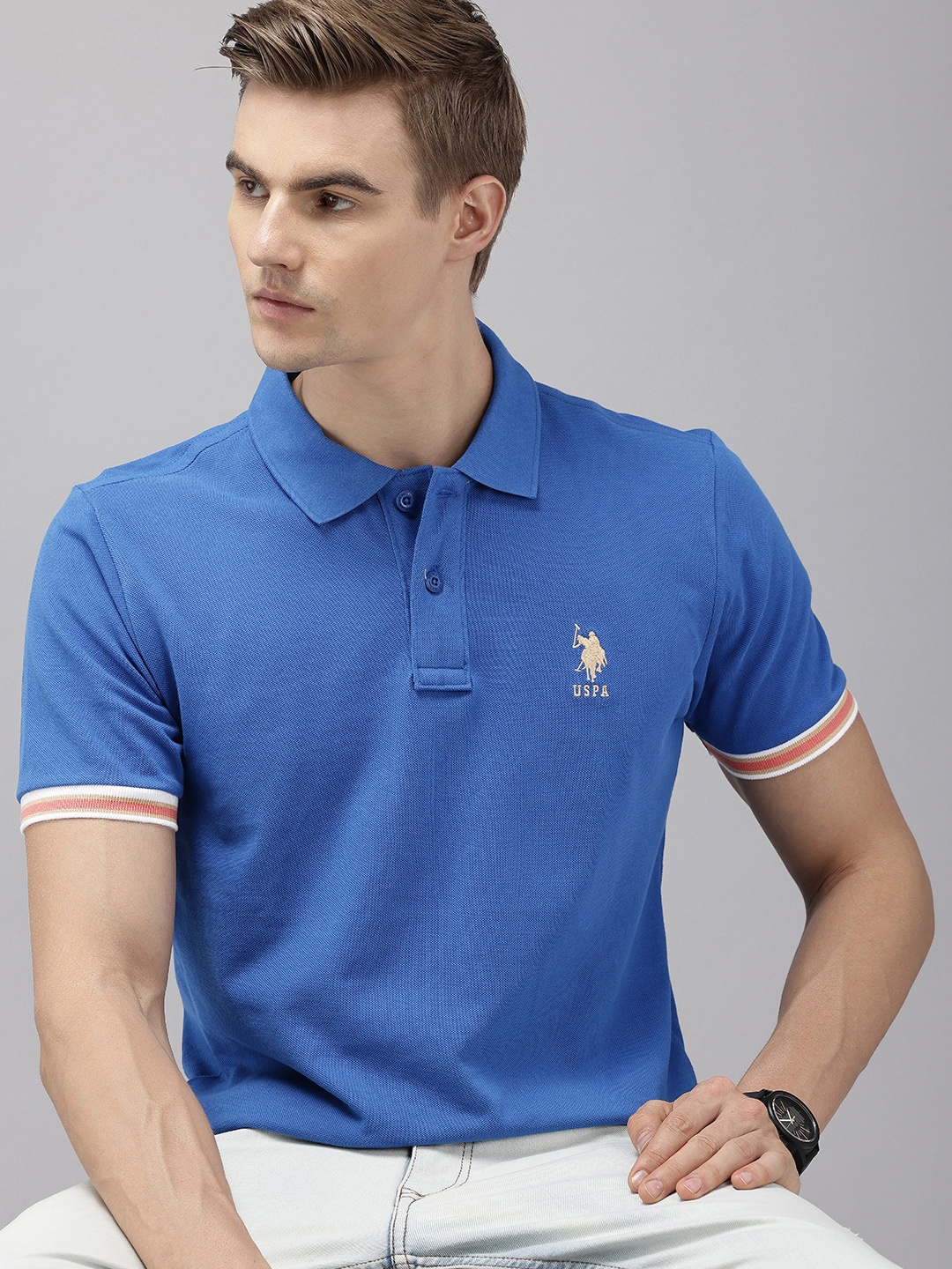 

U.S. Polo Assn. Polo Collar Pure Cotton Slim Fit T-shirt, Blue