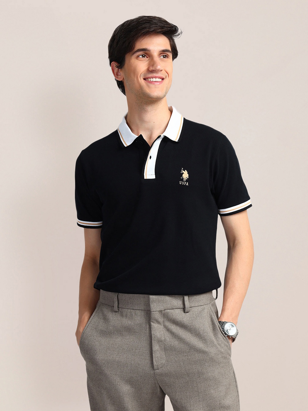 

U.S. Polo Assn. Polo Collar Pure Cotton Pure Cotton Casual T-shirt, Black