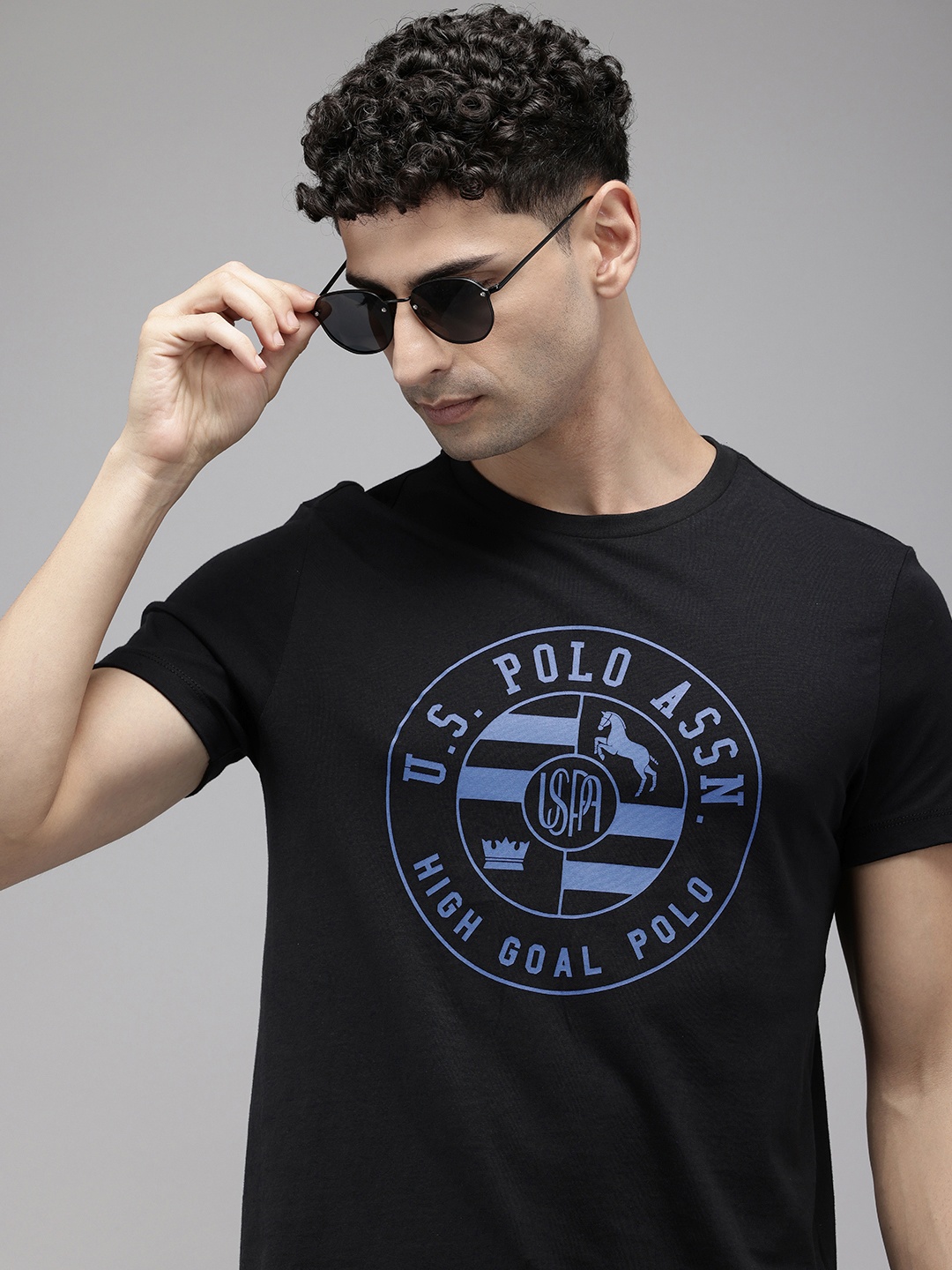 

U.S. Polo Assn. Brand Logo Printed Pure Cotton Slim Fit T-shirt, Black