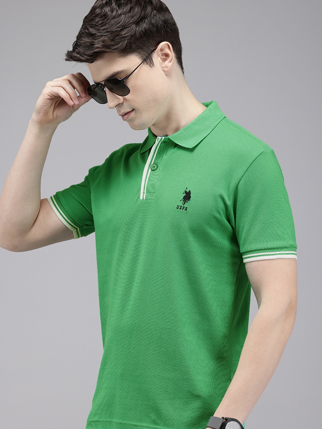 

U.S. Polo Assn. Pure Cotton Polo Collar Slim Fit T-shirt, Green