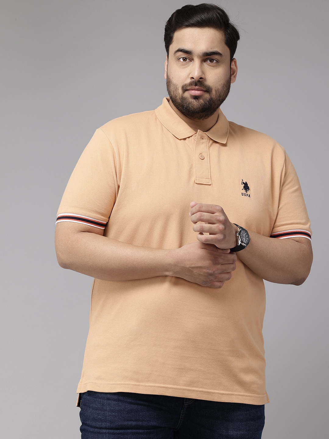 

U.S. Polo Assn. Plus Size Solid Pure Cotton Polo T-shirt, Beige