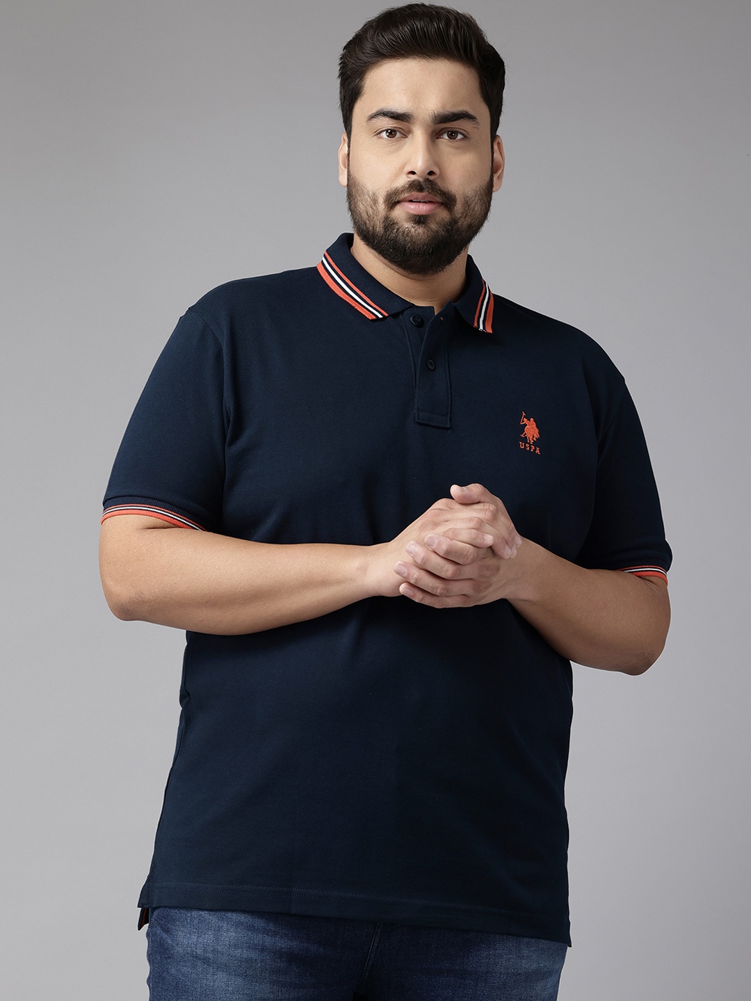 

U.S. Polo Assn. Men Polo Collar Pure Cotton T-shirt, Navy blue