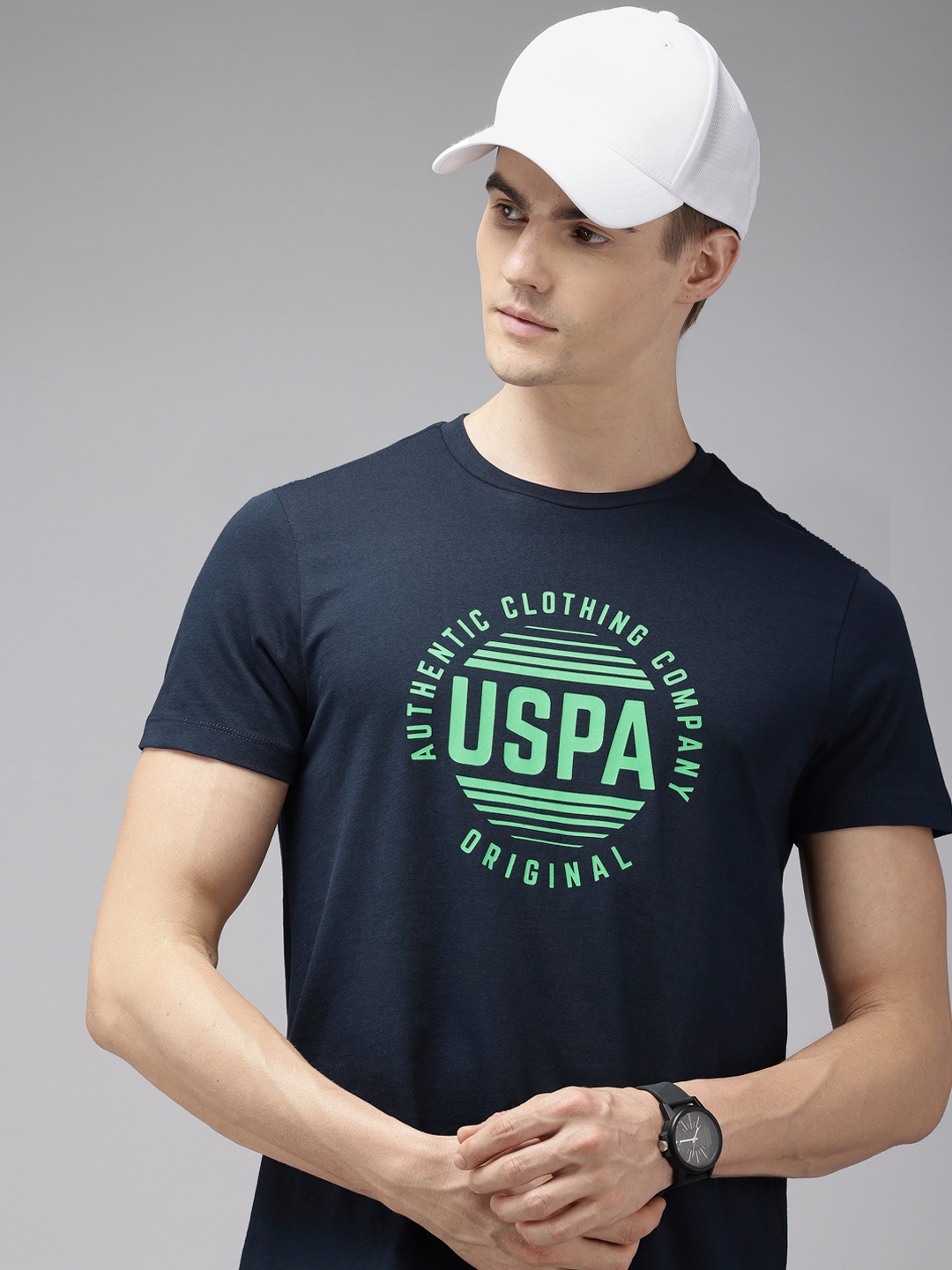 

U.S. Polo Assn. Brand Logo Printed Pure Cotton Slim Fit T-shirt, Navy blue