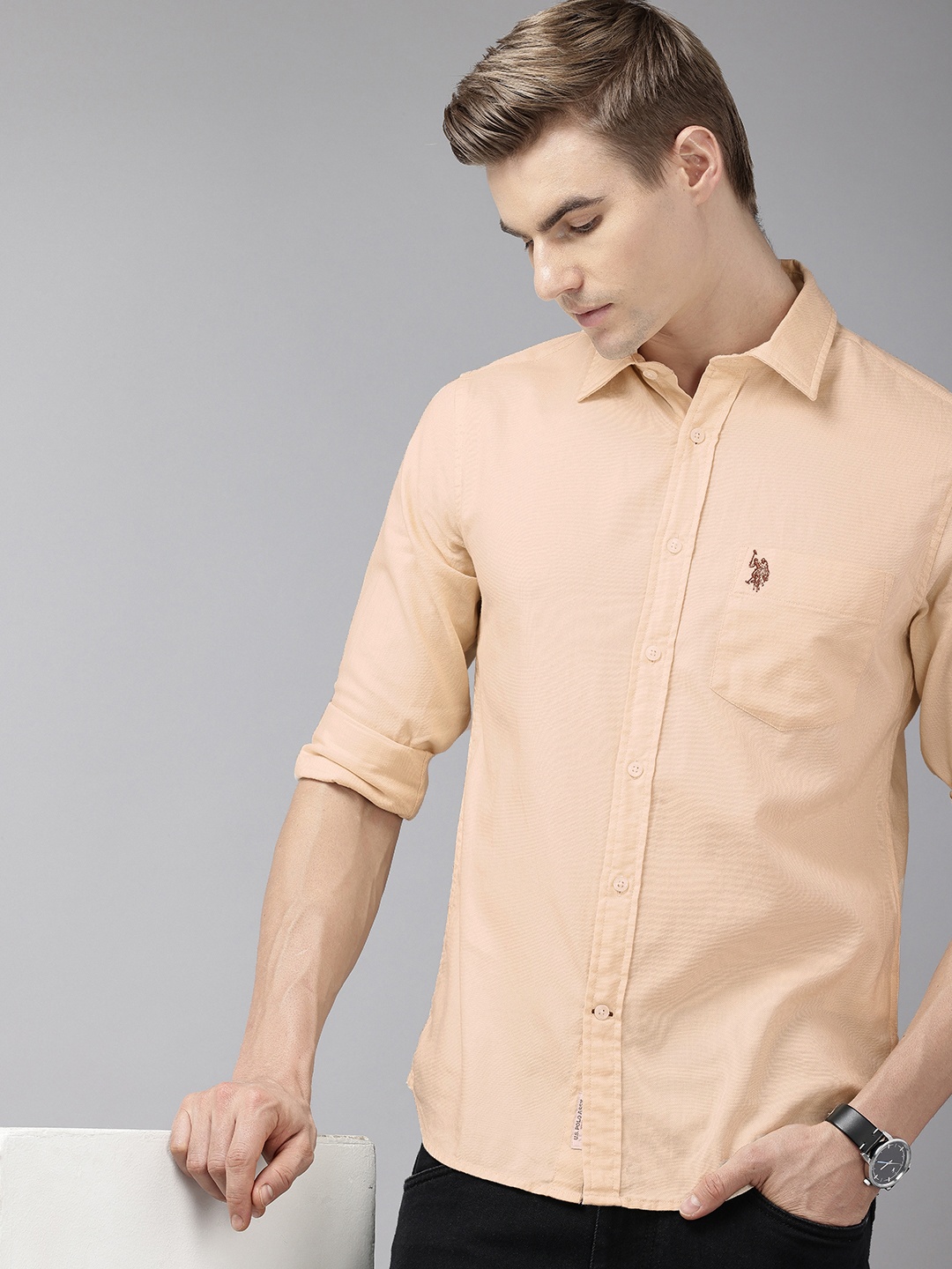 

U.S. Polo Assn. Pure Cotton Tailored Fit Opaque Casual Shirt, Beige
