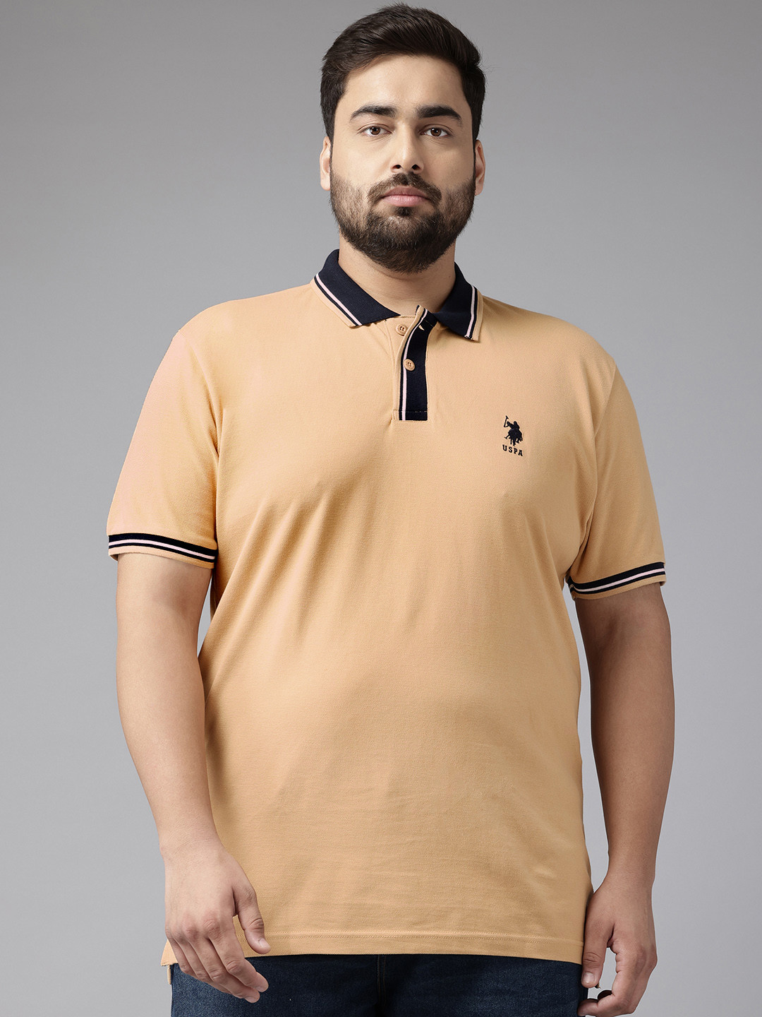 

U.S. Polo Assn. Men Polo Collar Pure Cotton T-shirt, Beige