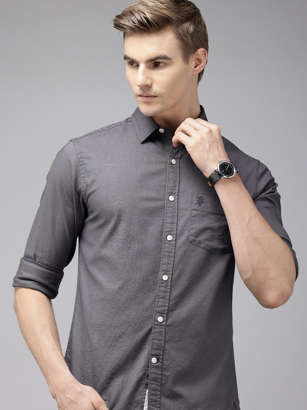 

U.S. Polo Assn. Oxford Stretch Tailored Fit Opaque Casual Shirt, Grey