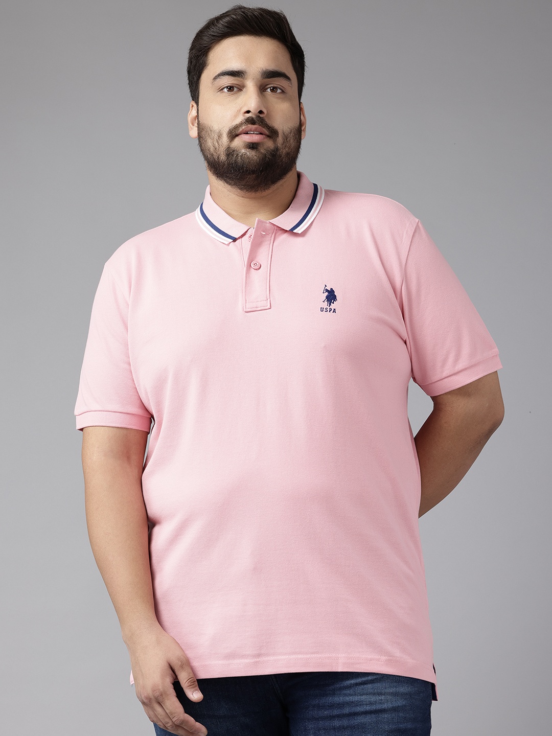 

U.S. Polo Assn. Plus Size Polo Collar Pure Cotton Slim Fit T-shirt, Pink