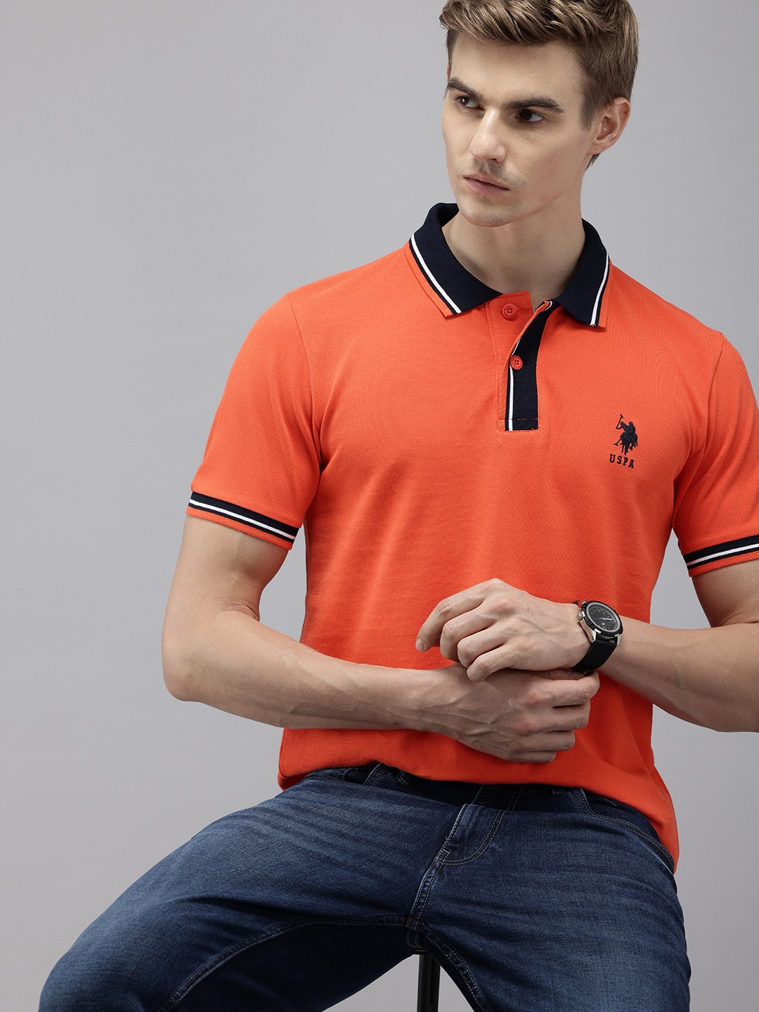 

U.S. Polo Assn. Polo Collar Pure Cotton Slim Fit T-shirt, Orange