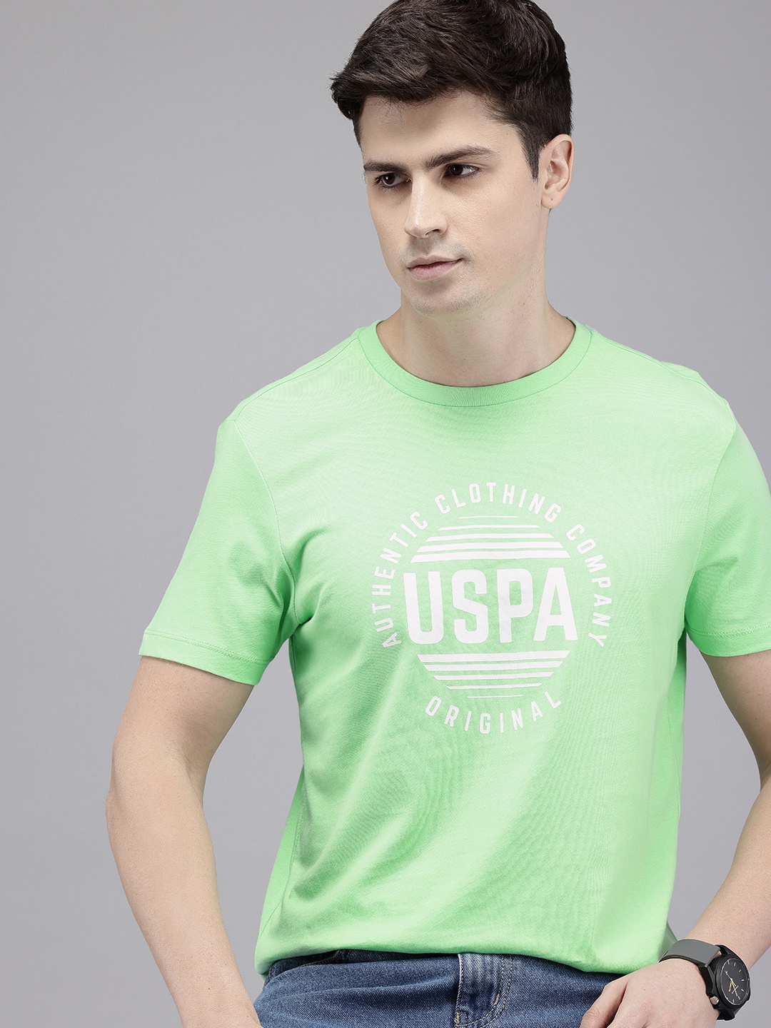 

U.S. Polo Assn. Brand Logo Printed Pure Cotton Slim Fit T-shirt, Green