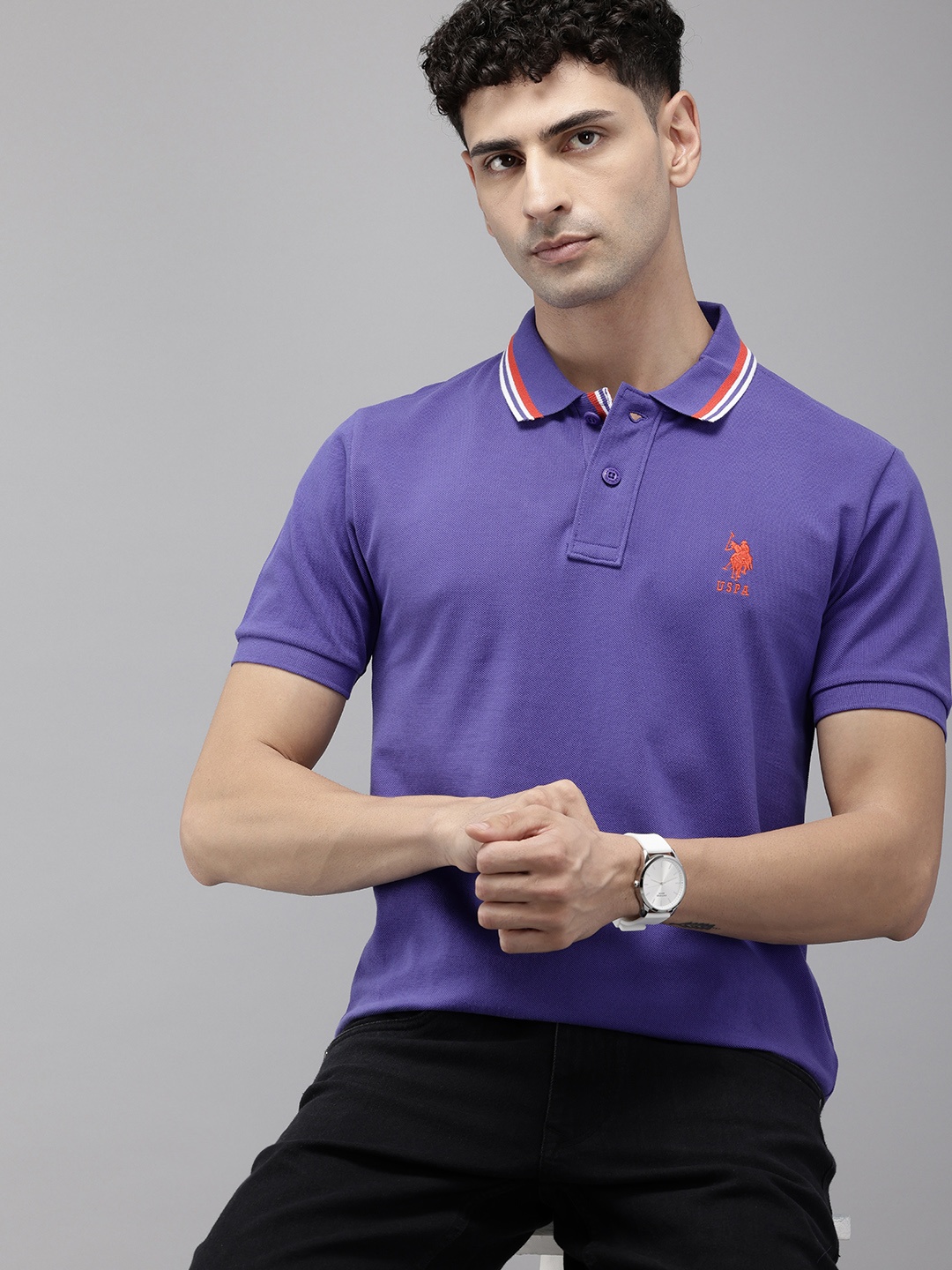 

U.S. Polo Assn. Polo Collar Pure Cotton Slim Fit T-shirt, Violet