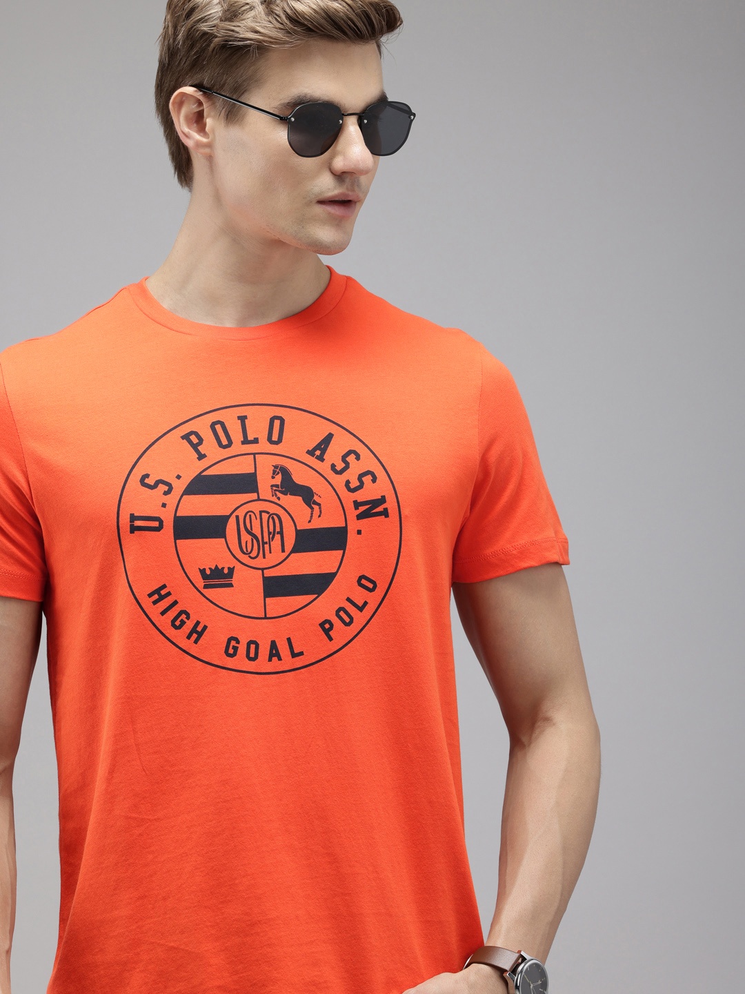 

U.S. Polo Assn. Brand Logo Printed Pure Cotton Slim Fit T-shirt, Orange