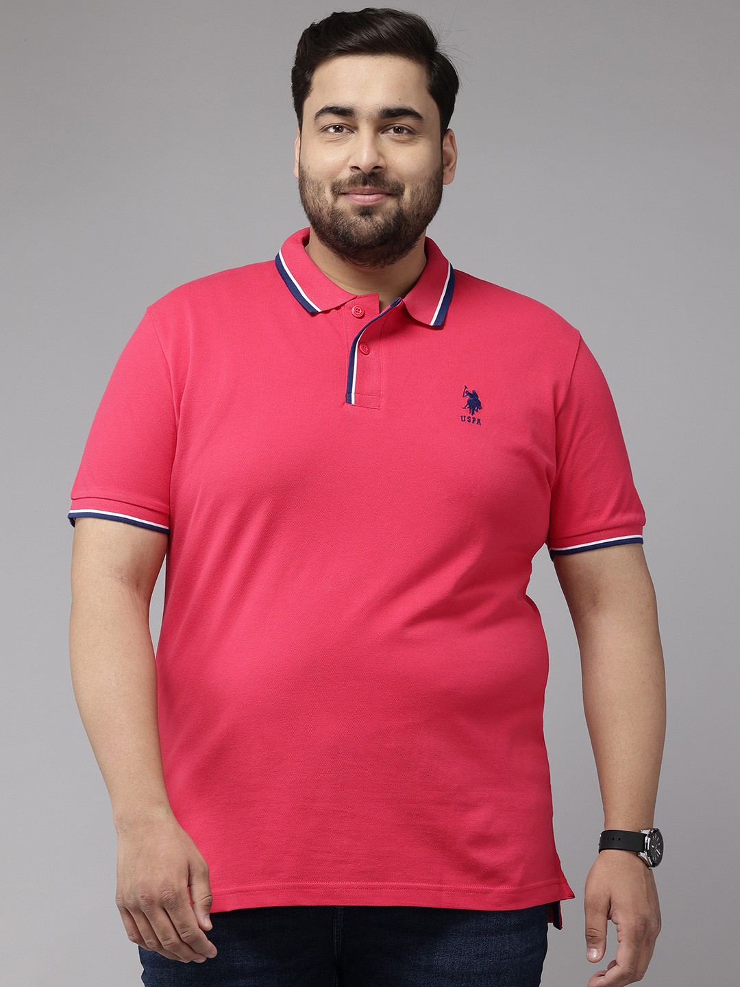 

U.S. Polo Assn. Plus size Solid Pure Cotton Polo T-shirt, Pink