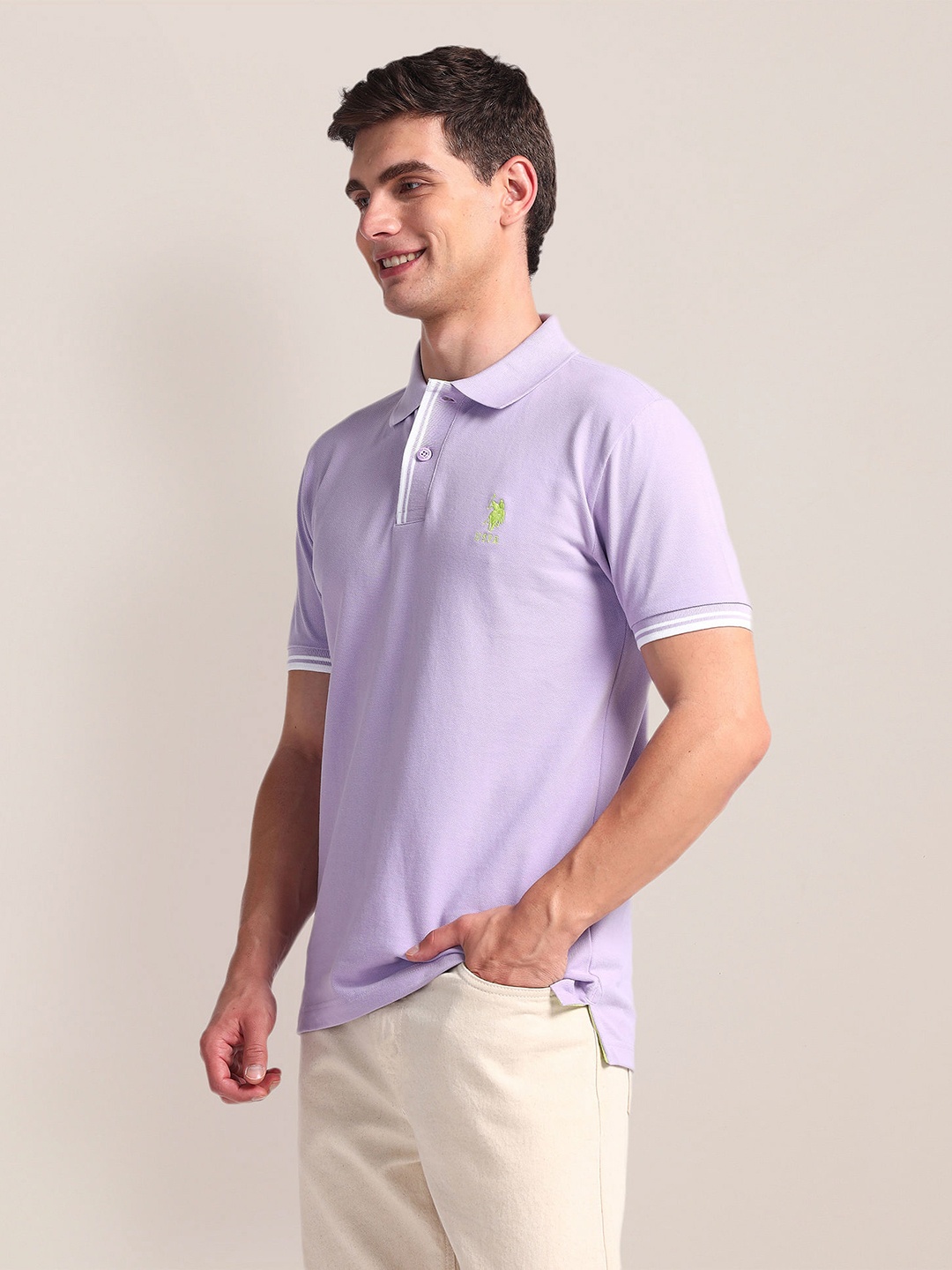 

U.S. Polo Assn. Polo Collar Pure Cotton Slim Fit T-shirt, Lavender