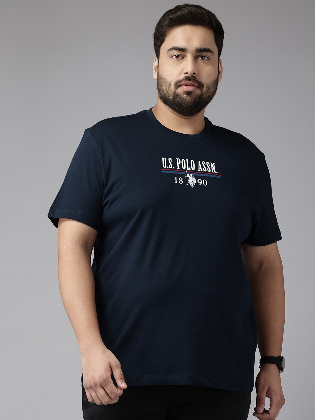

U.S. Polo Assn. Plus Size Brand Logo Print Pure Cotton T-shirt, Navy blue