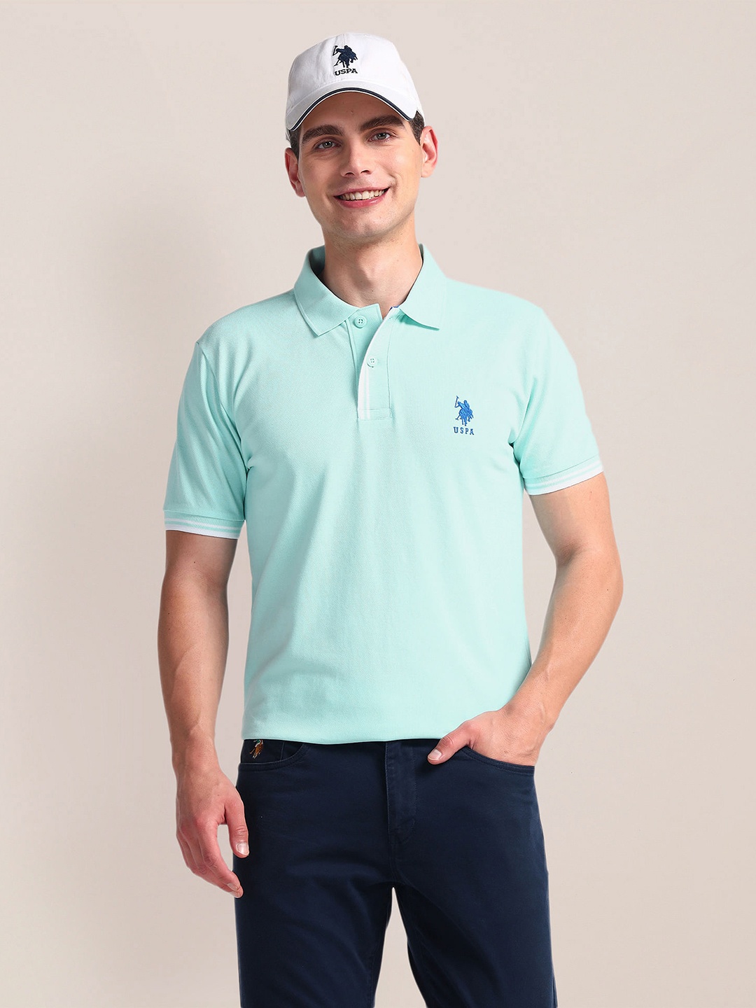 

U.S. Polo Assn. Polo Collar Pure Cotton Slim Fit T-shirt, Blue