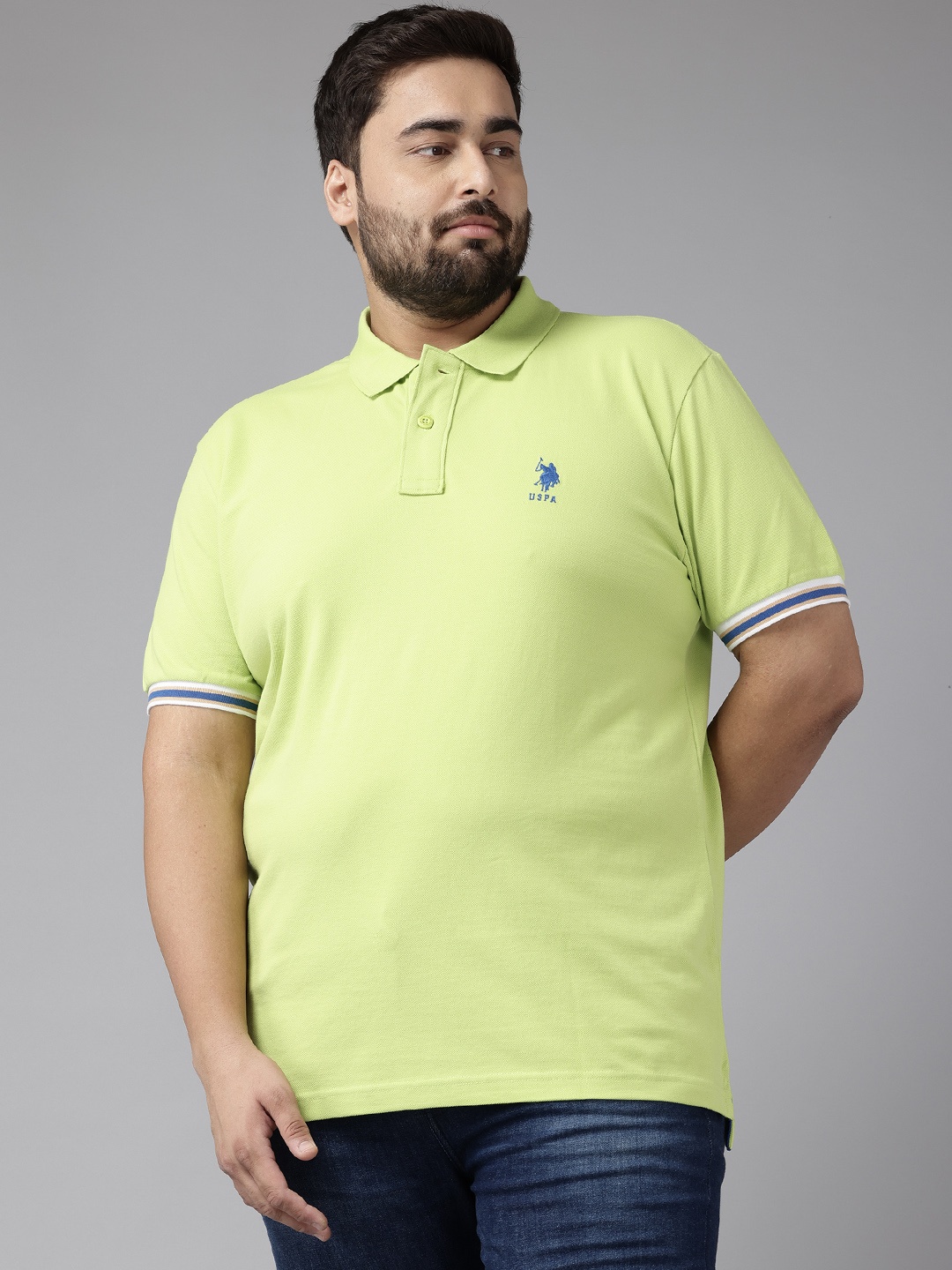 

U.S. Polo Assn. Plus Size Polo Collar Pure Cotton Slim Fit T-shirt, Lime green