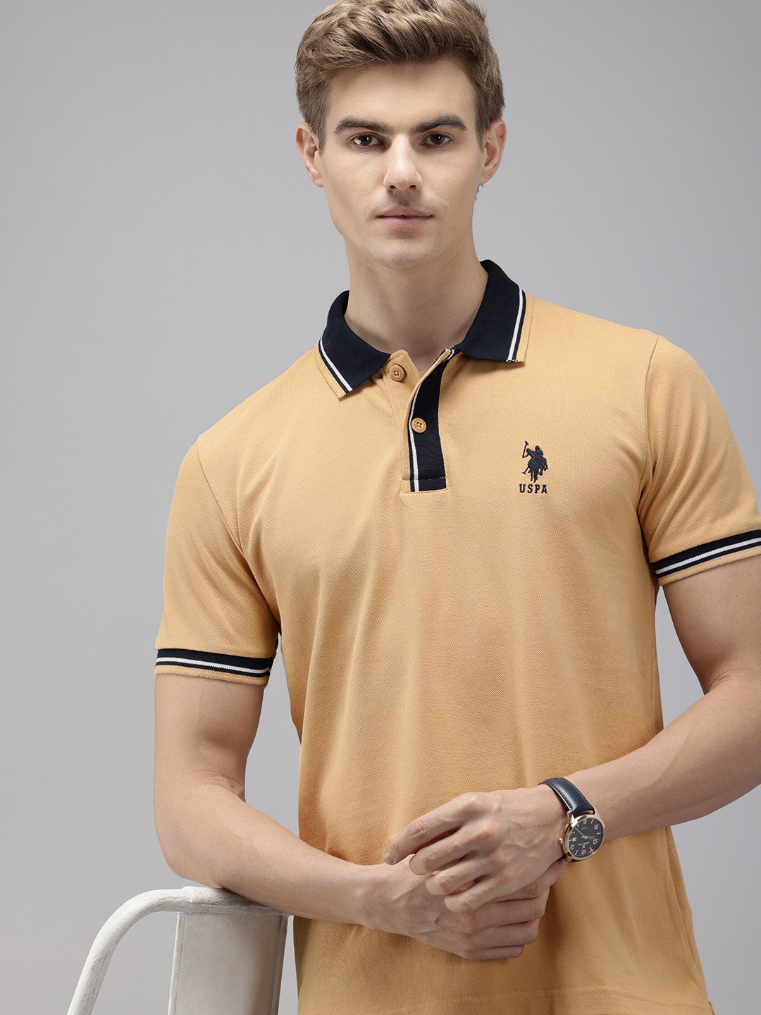 

U.S. Polo Assn. Pure Cotton Polo Collar Slim Fit T-shirt, Beige