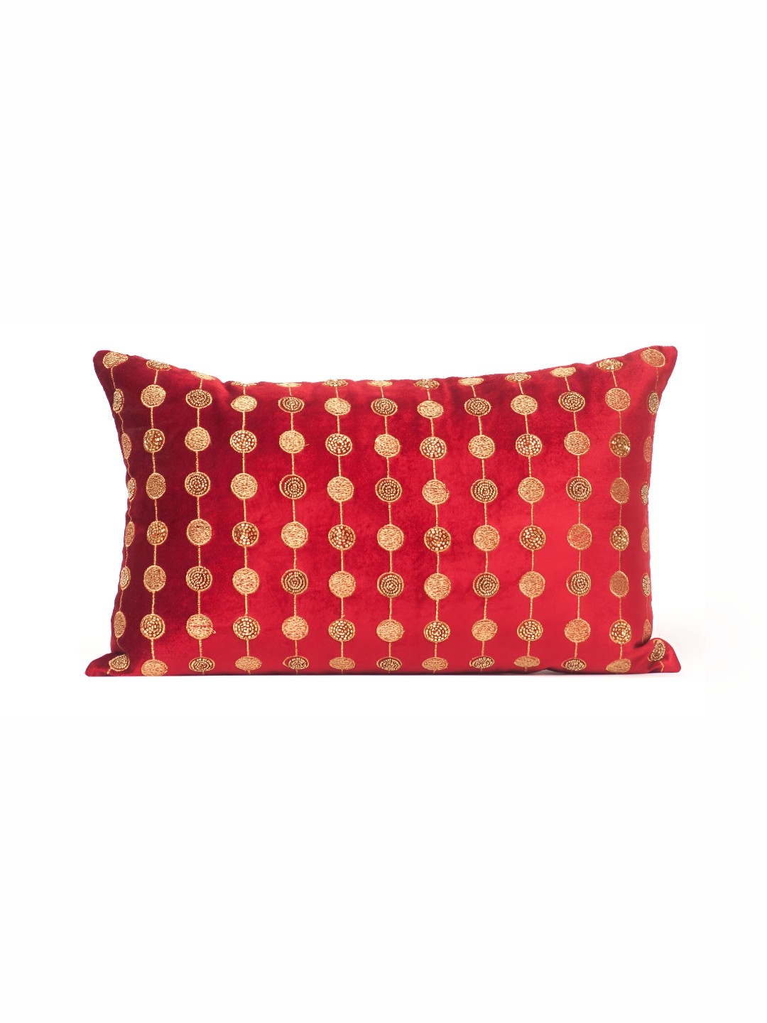 

House of Harkaari Red & Gold-Toned Embroidered Embellished Velvet Square Cushion Cover