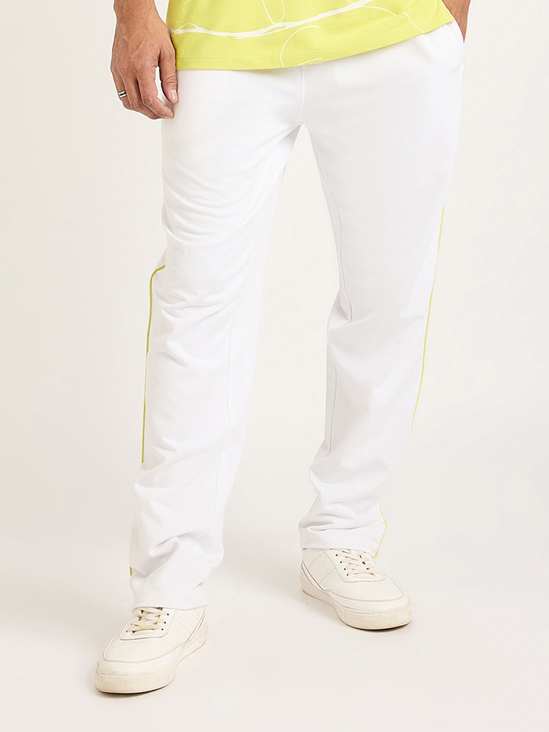

EDRIO Men Cotton Side Panel Track Pants, White