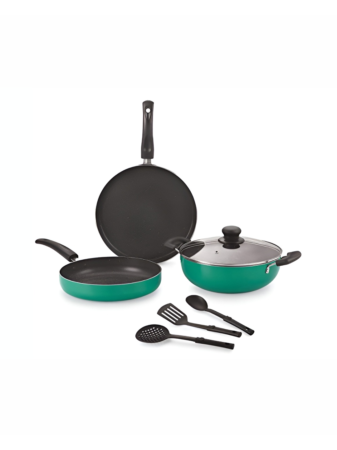 

NIRLON Green 7 Pieces Aluminium Dishwasher Non Stick Cookware Set