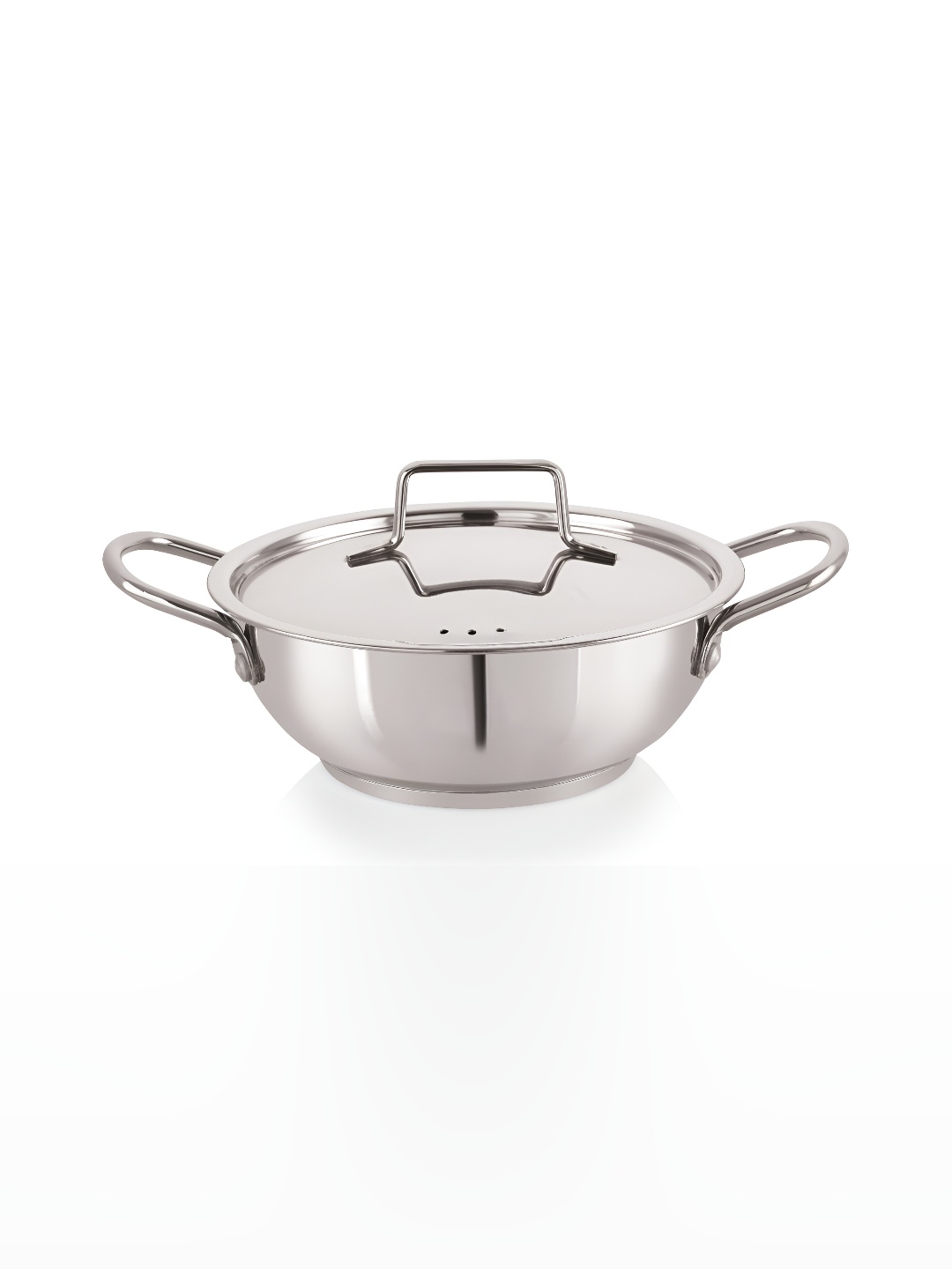 

NIRLON Silver Toned Stainless Steel Dishwasher Safe Kadai with Steel Lid