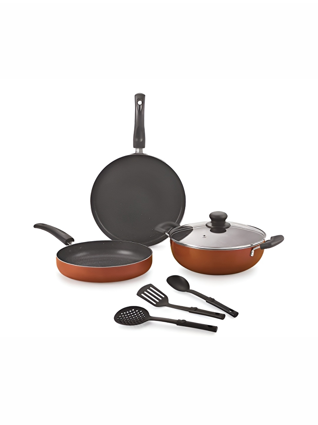 

NIRLON Brown 7 Pieces Aluminium Dishwasher Safe Cookware Set