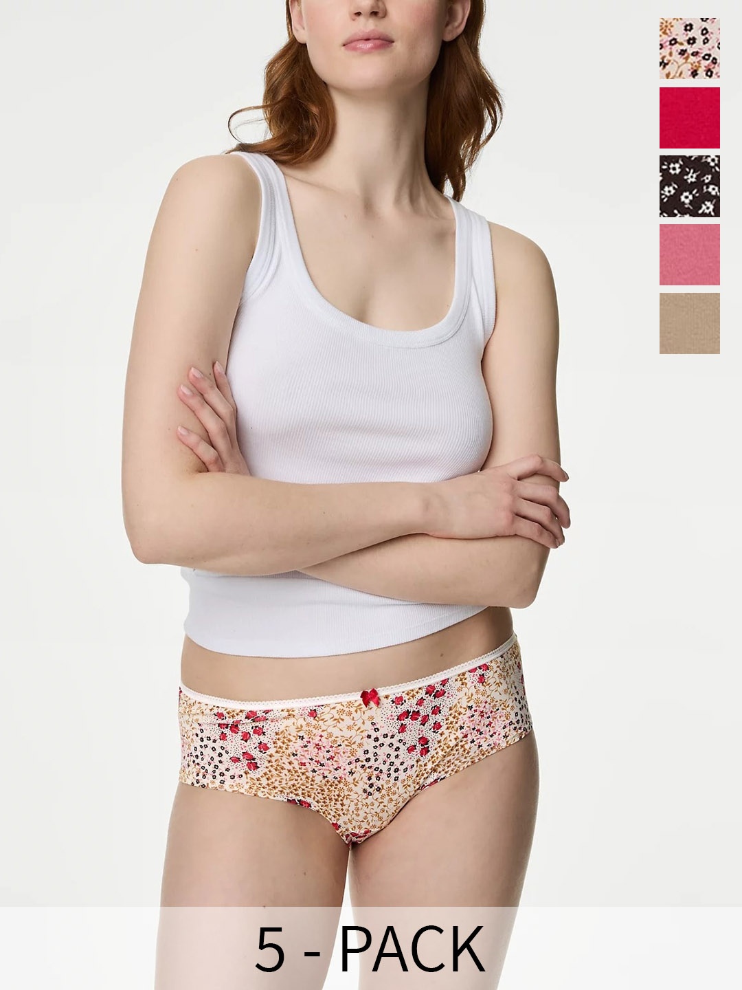 

Marks & Spencer Pack Of 5 Printed Low-Rise Basic Briefs, Pink