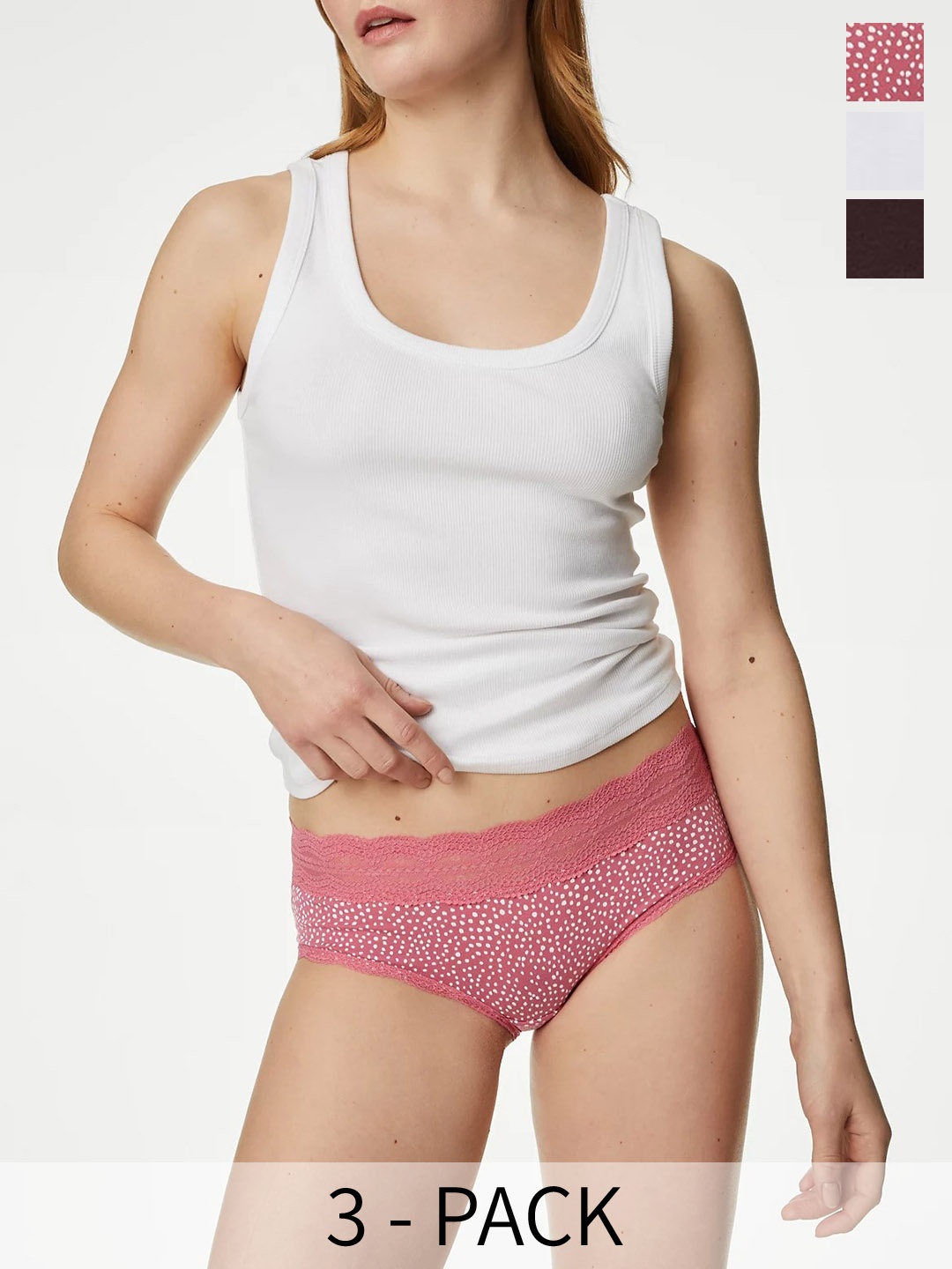 

Marks & Spencer Pack Of 3 Low-Rise Basic Briefs, Pink