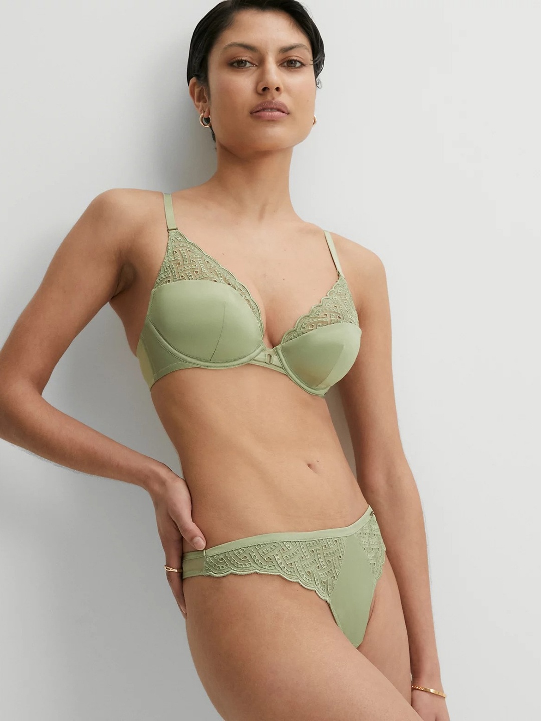 

Marks & Spencer Belize Embroidery Thong Briefs, Olive