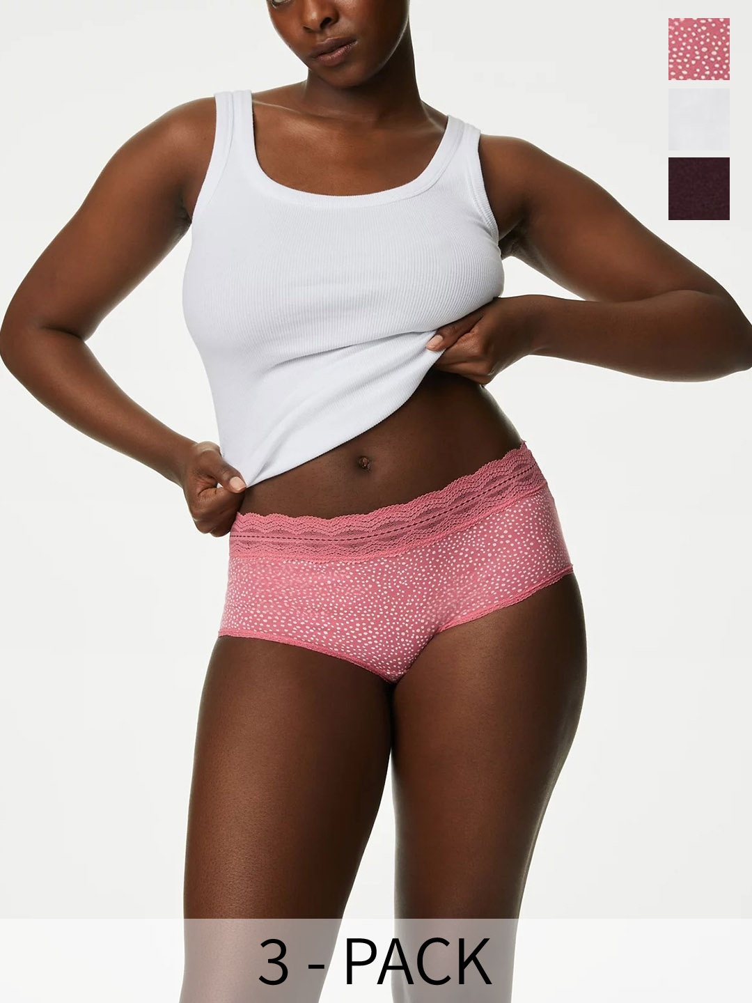 

Marks & Spencer Pack Of 3 Self Designed Pure Cotton Hipster Briefs, Pink