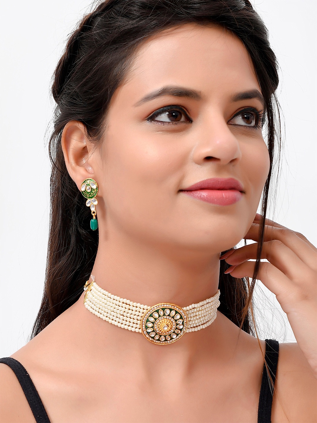 

Silvermerc Designs Gold-Plated Pearls Beaded Choker Necklace Set, White