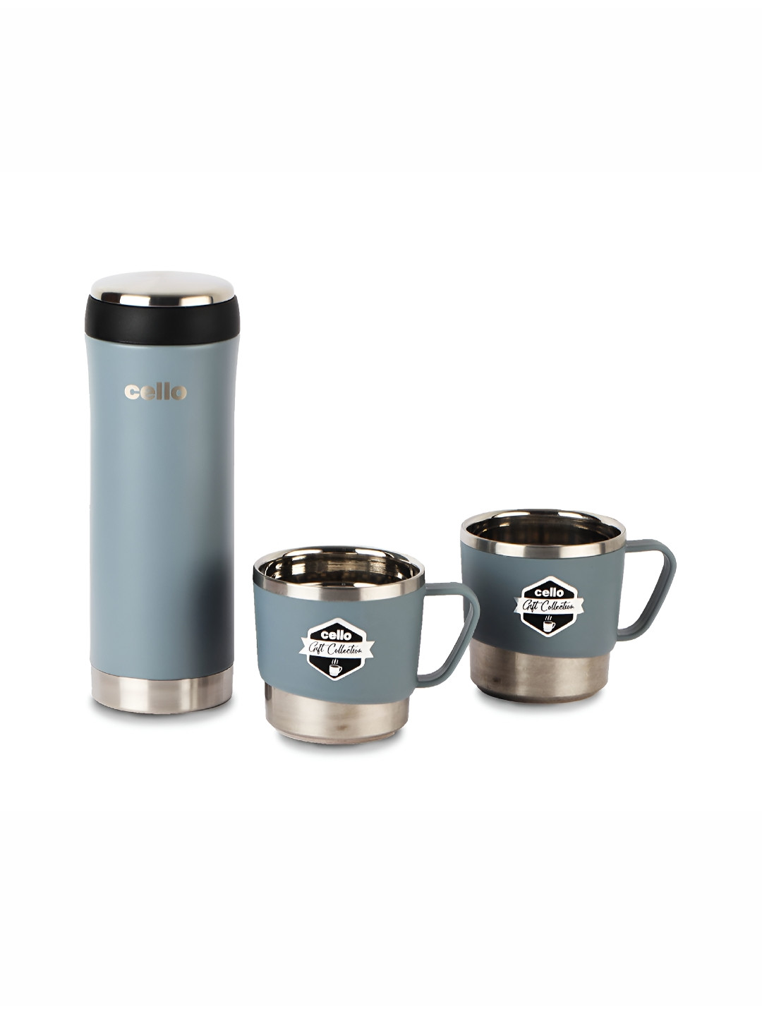 

Cello Grey & Silver-Toned 3Pcs Stainless Steel Double Wall Vacuum Water Bottle & Mugs